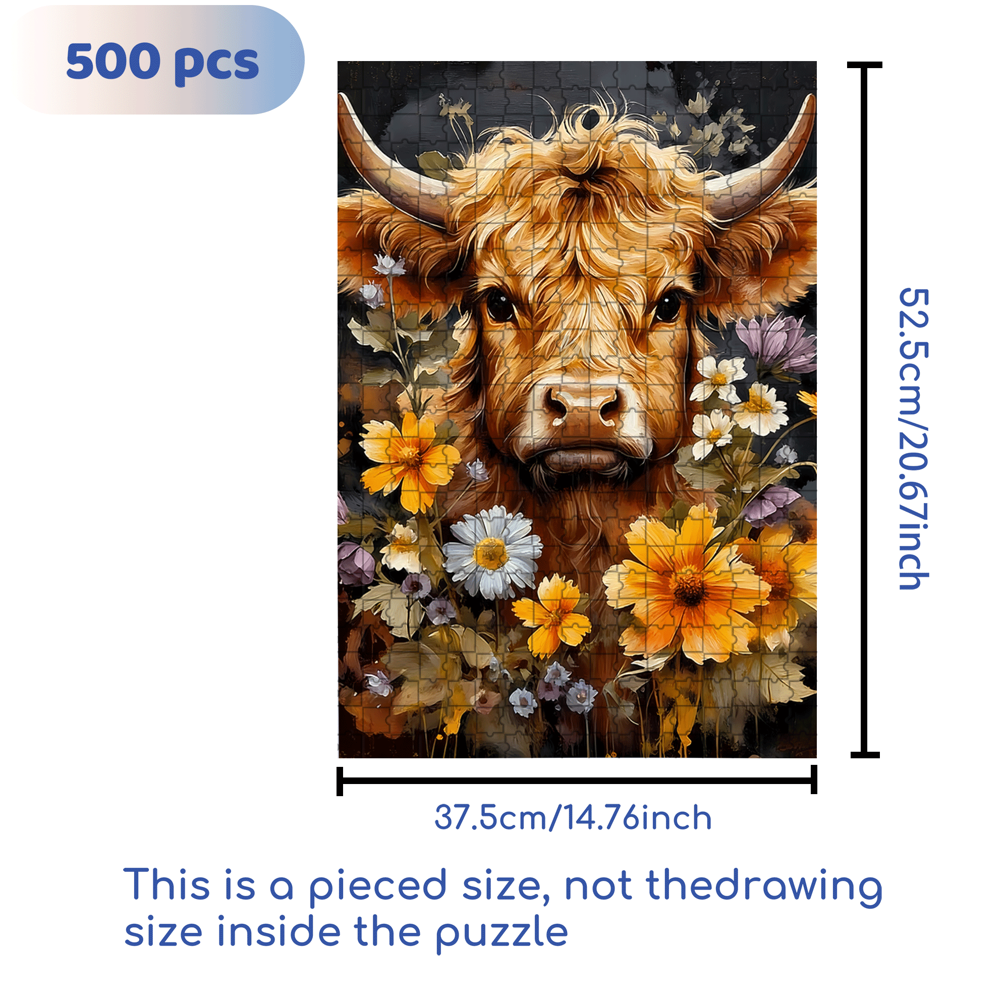 Cow & Floral 500pcs/1000pcs Jigsaw Puzzle, Scratch-Resistant, Interactive Family Game & Brain-Boosting DIY Decor, Perfect for Halloween, Christmas & New Year Gifts, Family Puzzle Game