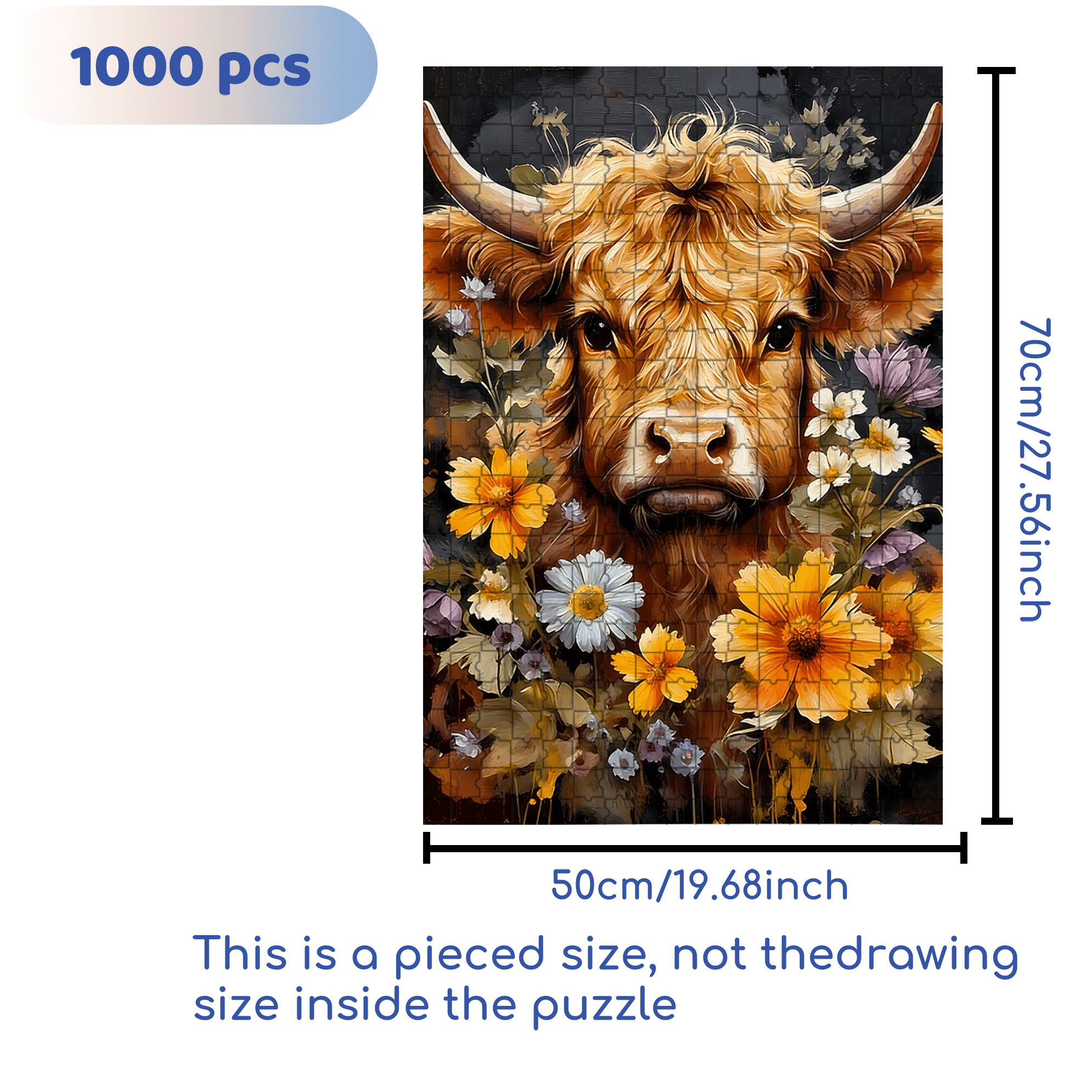 Cow & Floral 500pcs/1000pcs Jigsaw Puzzle, Scratch-Resistant, Interactive Family Game & Brain-Boosting DIY Decor, Perfect for Halloween, Christmas & New Year Gifts, Family Puzzle Game