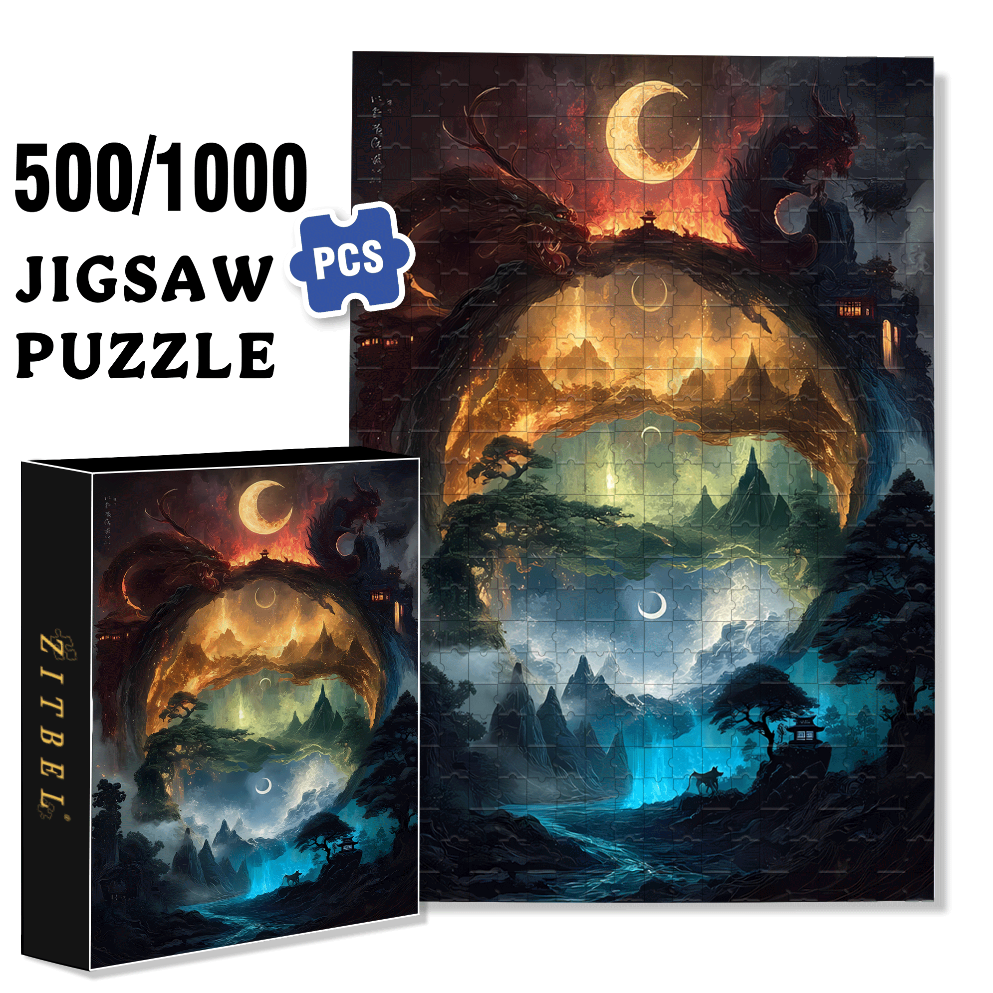 Five Elements 500pcs/1000pcs Jigsaw Puzzle, Scratch-Resistant, Interactive Family Game & Brain-Boosting DIY Decor, Perfect for Halloween, Christmas & New Year Gifts, Family Puzzle Game