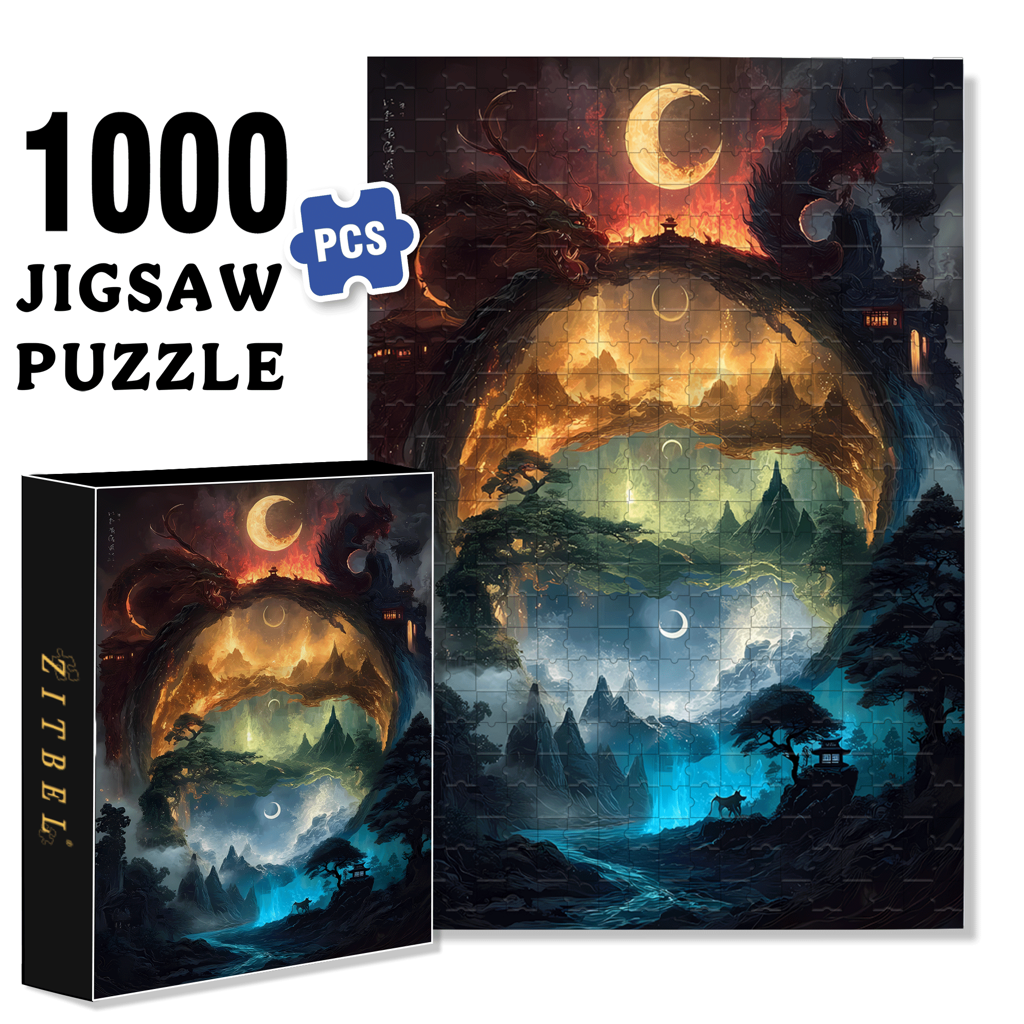 Five Elements 500pcs/1000pcs Jigsaw Puzzle, Scratch-Resistant, Interactive Family Game & Brain-Boosting DIY Decor, Perfect for Halloween, Christmas & New Year Gifts, Family Puzzle Game