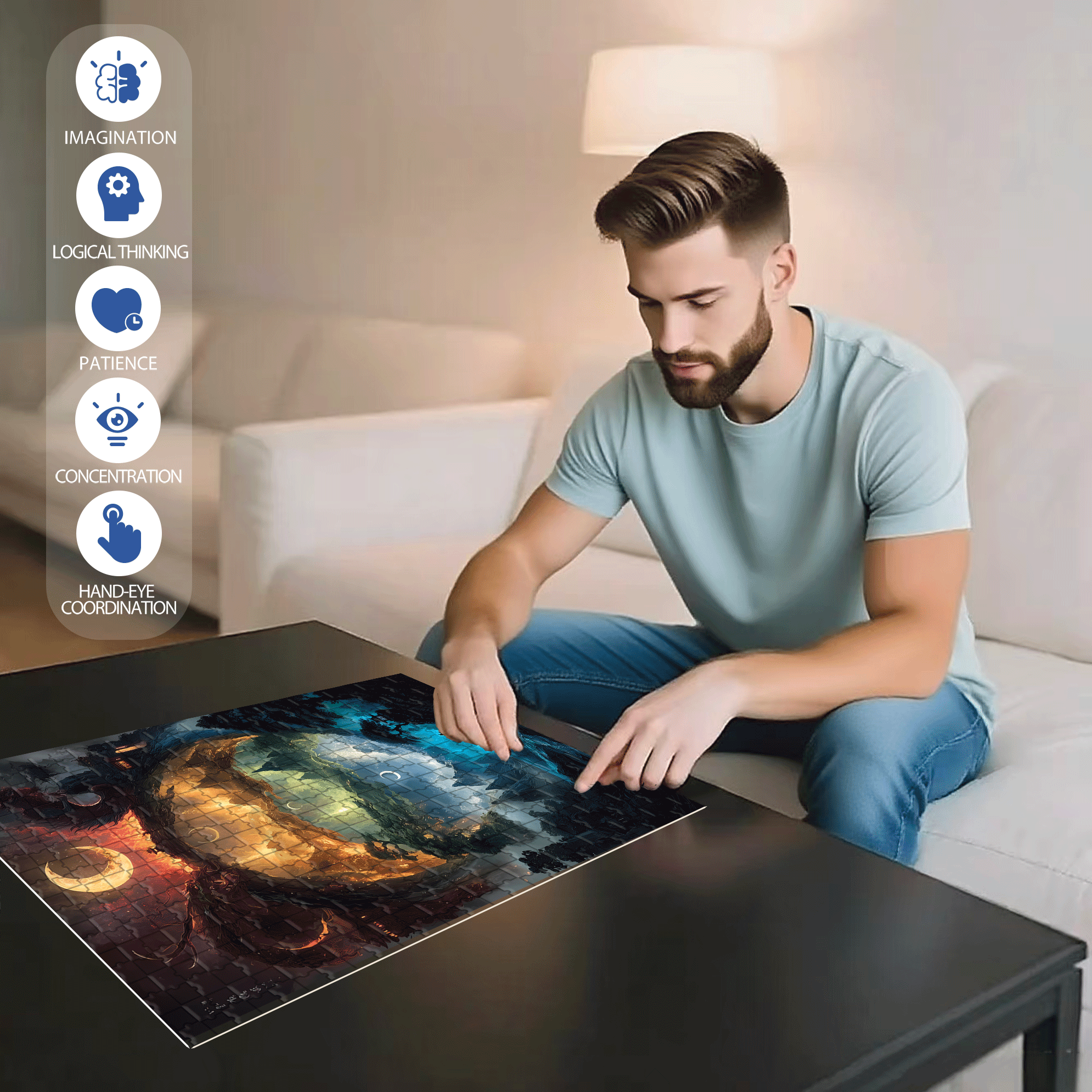 Five Elements 500pcs/1000pcs Jigsaw Puzzle, Scratch-Resistant, Interactive Family Game & Brain-Boosting DIY Decor, Perfect for Halloween, Christmas & New Year Gifts, Family Puzzle Game