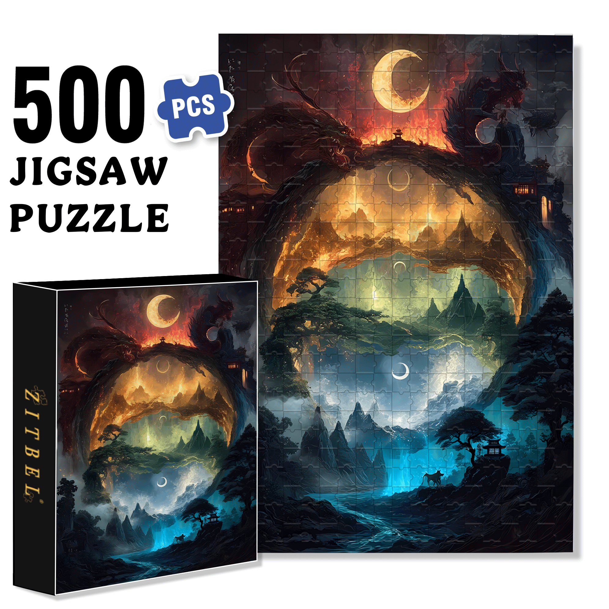 Five Elements 500pcs/1000pcs Jigsaw Puzzle, Scratch-Resistant, Interactive Family Game & Brain-Boosting DIY Decor, Perfect for Halloween, Christmas & New Year Gifts, Family Puzzle Game