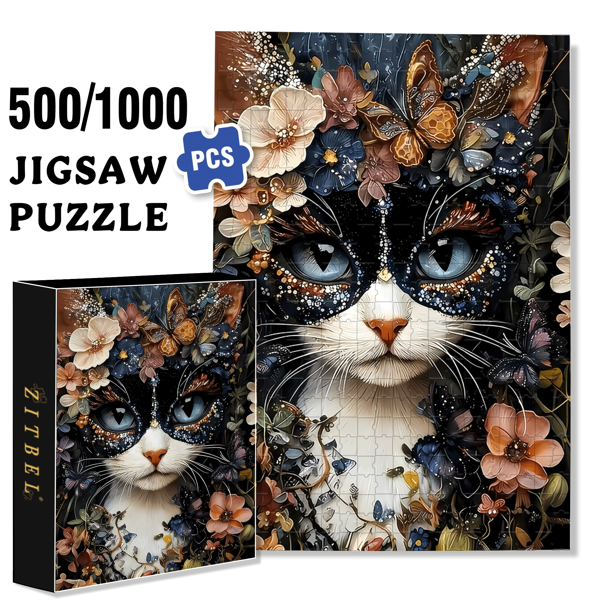 Flowery Civet 500pcs/1000pcs Jigsaw Puzzle, Scratch-Resistant, Interactive Family Game & Brain-Boosting DIY Decor, Perfect for Halloween, Christmas & New Year Gifts, Family Puzzle Game
