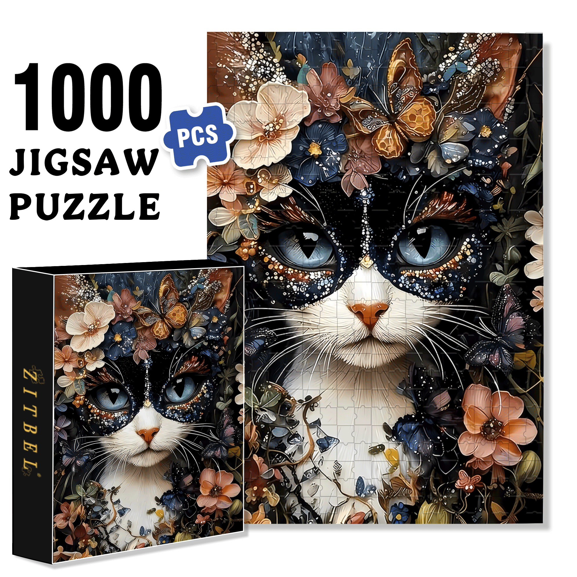 Flowery Civet 500pcs/1000pcs Jigsaw Puzzle, Scratch-Resistant, Interactive Family Game & Brain-Boosting DIY Decor, Perfect for Halloween, Christmas & New Year Gifts, Family Puzzle Game