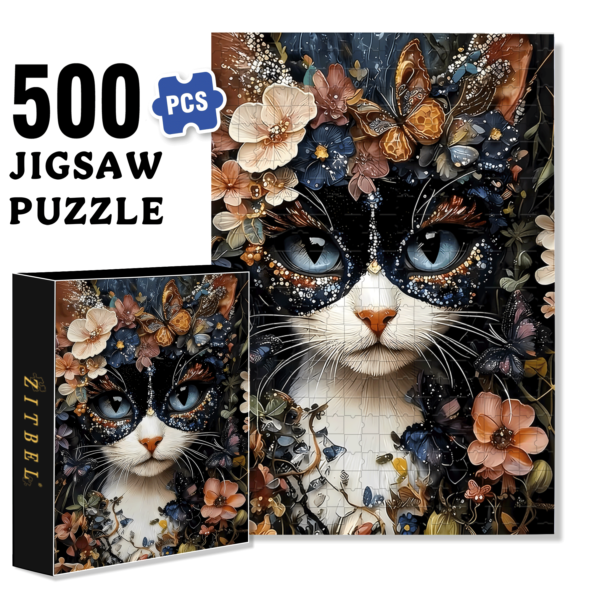 Flowery Civet 500pcs/1000pcs Jigsaw Puzzle, Scratch-Resistant, Interactive Family Game & Brain-Boosting DIY Decor, Perfect for Halloween, Christmas & New Year Gifts, Family Puzzle Game