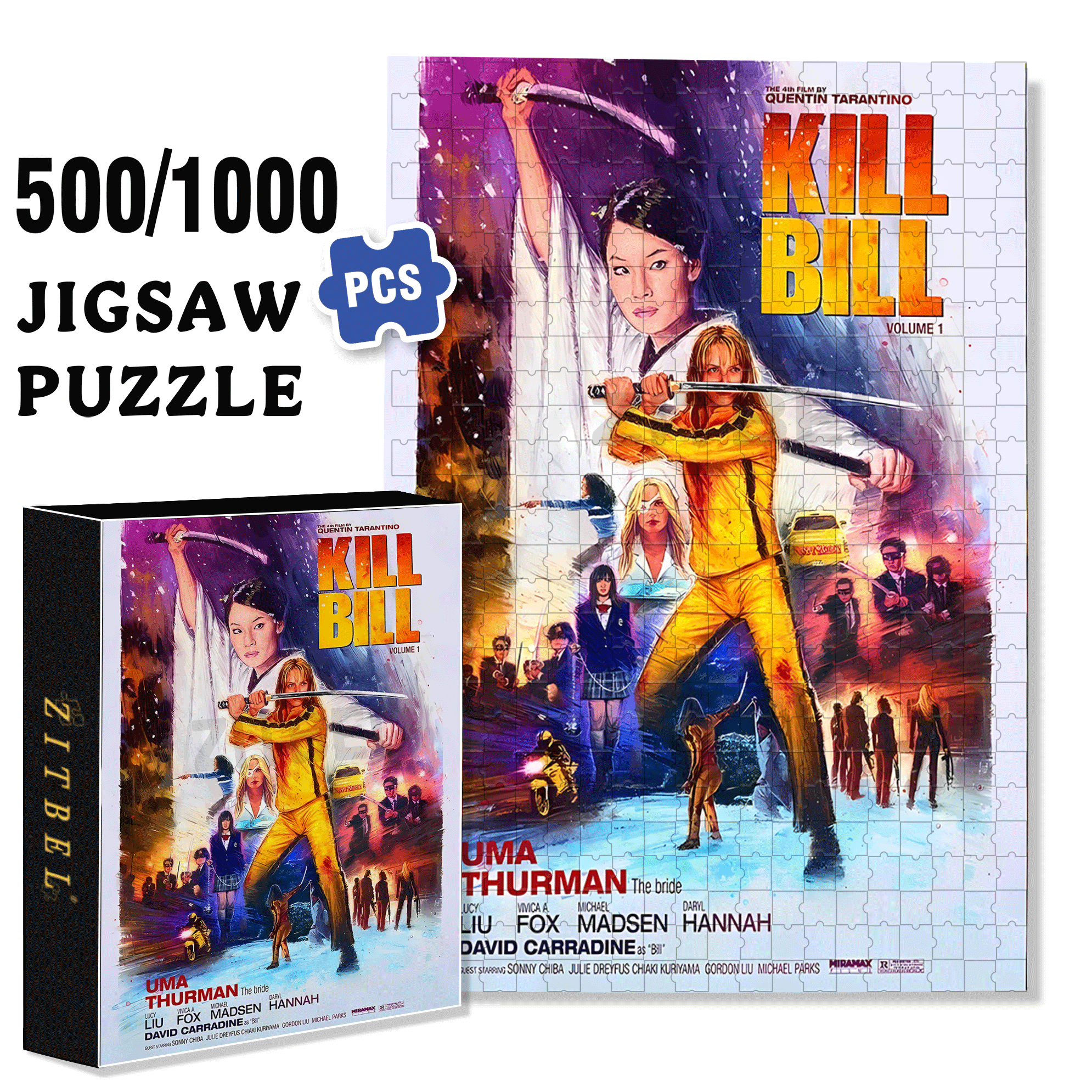 Kill Bill 500pcs/1000pcs Jigsaw Puzzle, Scratch-Resistant, Interactive Family Game & Brain-Boosting DIY Decor, Perfect for Halloween, Christmas & New Year Gifts, Family Puzzle Game