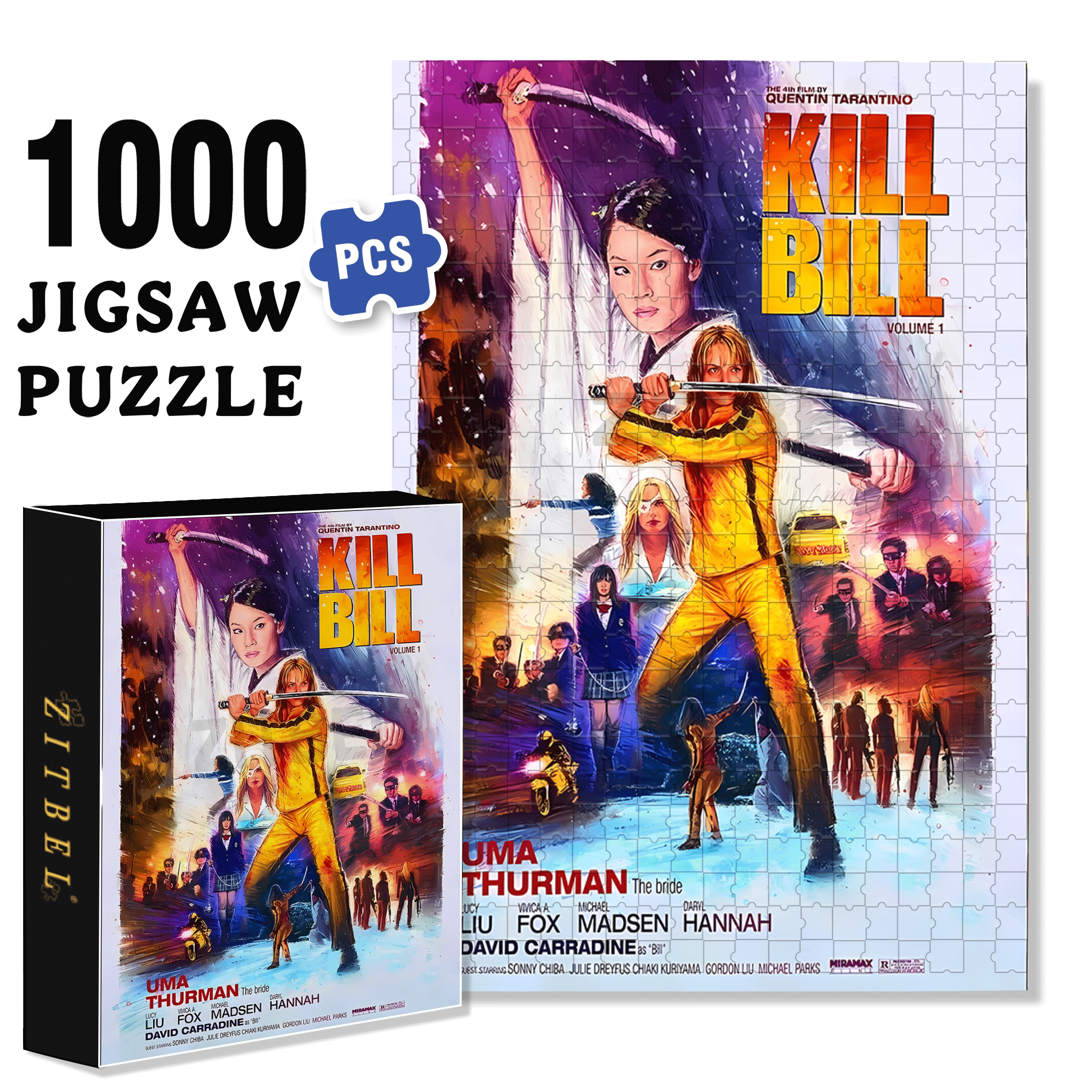 Kill Bill 500pcs/1000pcs Jigsaw Puzzle, Scratch-Resistant, Interactive Family Game & Brain-Boosting DIY Decor, Perfect for Halloween, Christmas & New Year Gifts, Family Puzzle Game