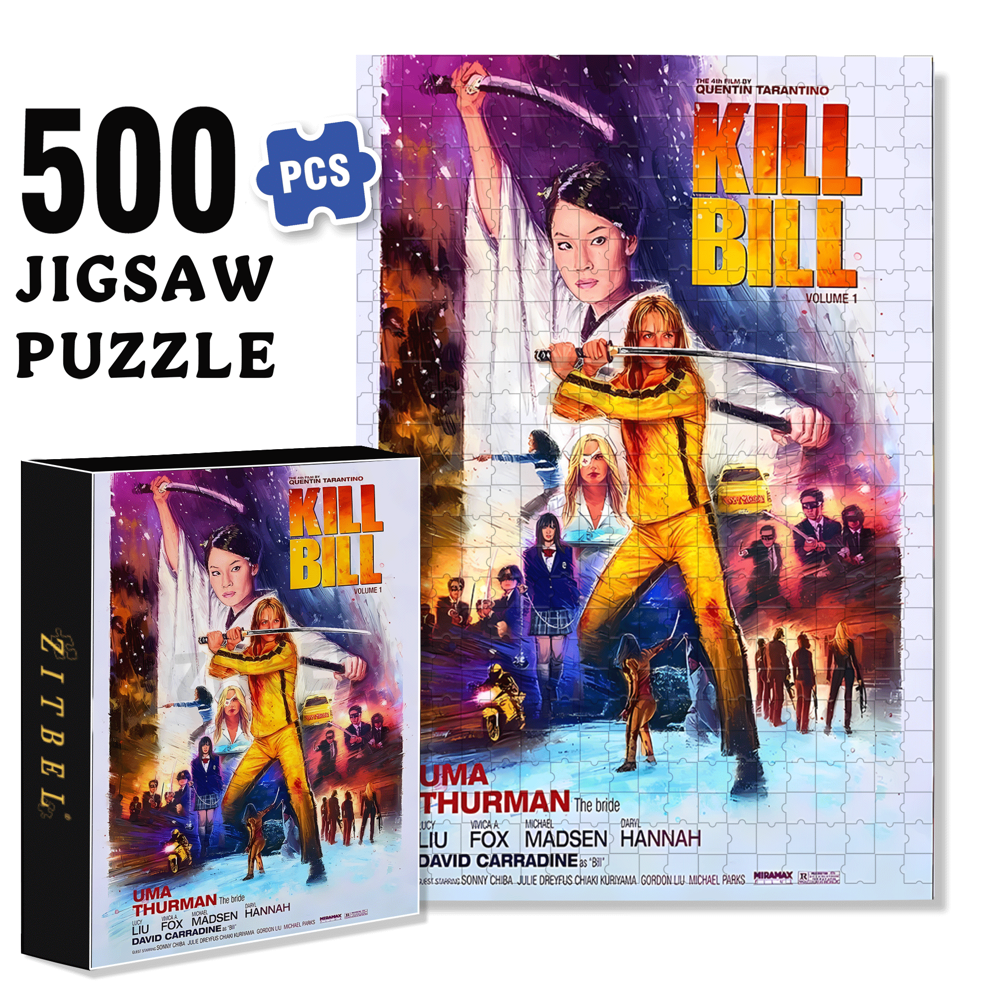 Kill Bill 500pcs/1000pcs Jigsaw Puzzle, Scratch-Resistant, Interactive Family Game & Brain-Boosting DIY Decor, Perfect for Halloween, Christmas & New Year Gifts, Family Puzzle Game