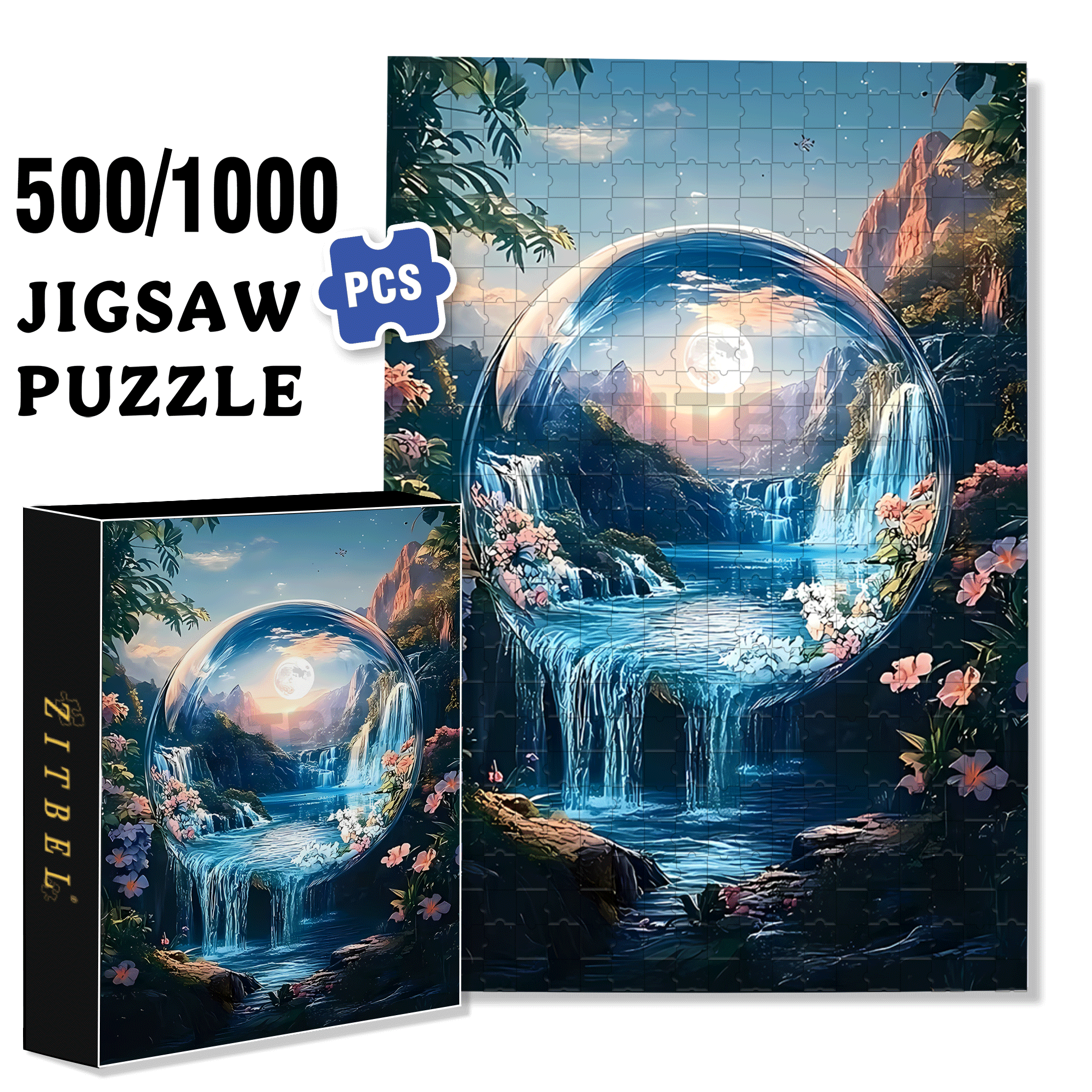 Landscape in a Crystal Ball 500pcs/1000pcs Jigsaw Puzzle, Scratch-Resistant, Interactive Family Game & Brain-Boosting DIY Decor, Perfect for Halloween, Christmas & New Year Gifts, Family Puzzle Game