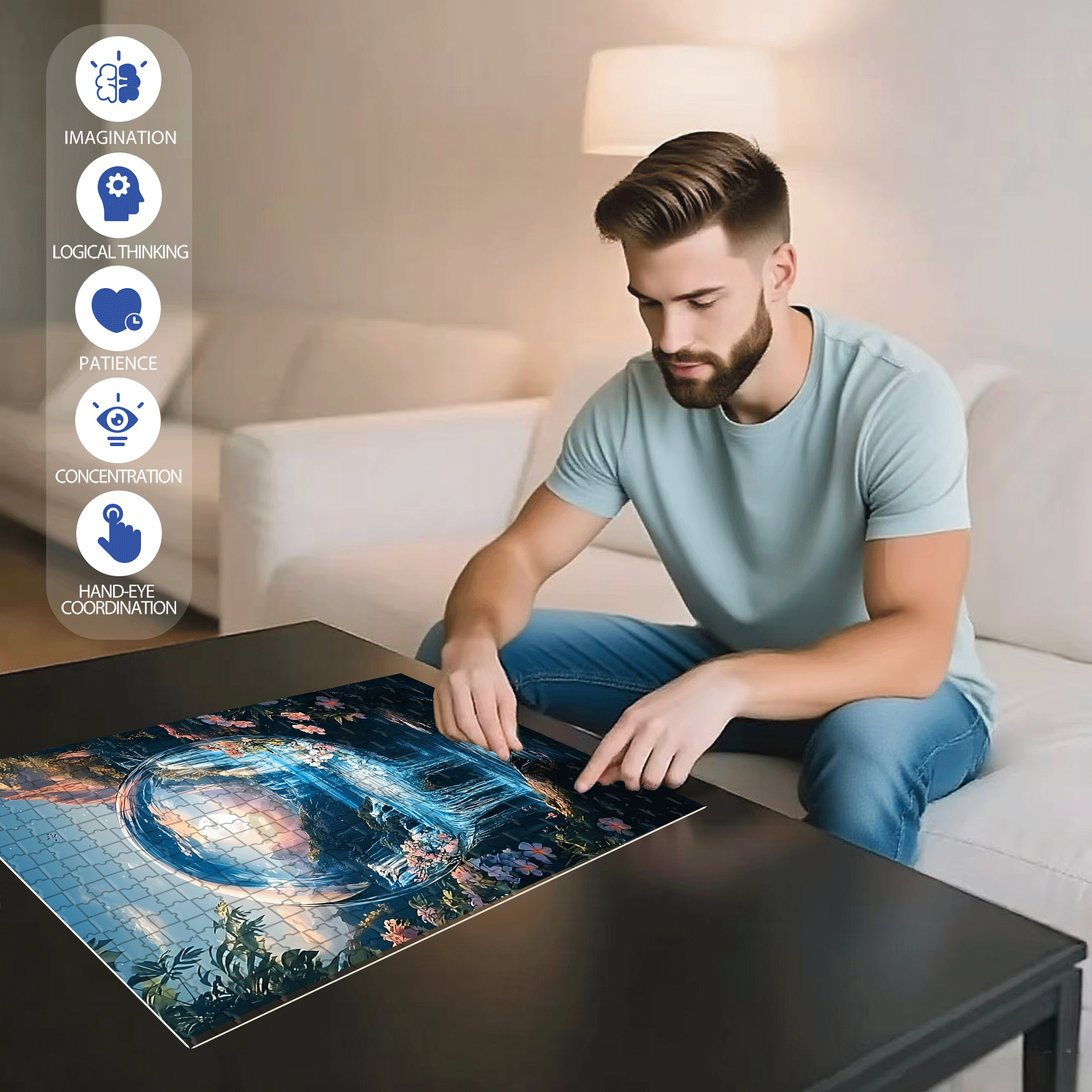 Landscape in a Crystal Ball 500pcs/1000pcs Jigsaw Puzzle, Scratch-Resistant, Interactive Family Game & Brain-Boosting DIY Decor, Perfect for Halloween, Christmas & New Year Gifts, Family Puzzle Game