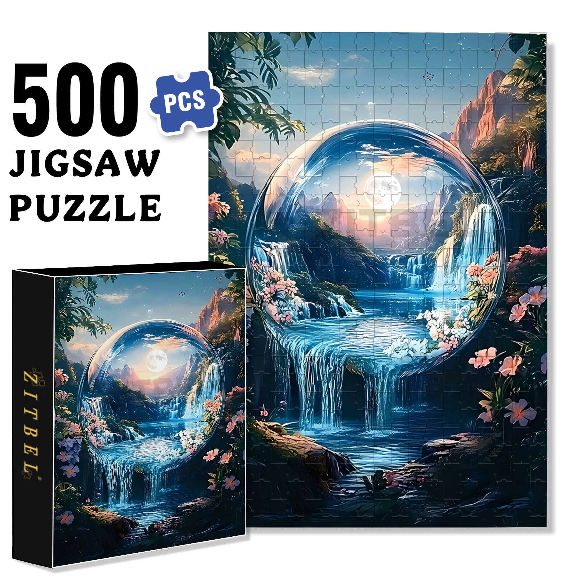 Landscape in a Crystal Ball 500pcs/1000pcs Jigsaw Puzzle, Scratch-Resistant, Interactive Family Game & Brain-Boosting DIY Decor, Perfect for Halloween, Christmas & New Year Gifts, Family Puzzle Game