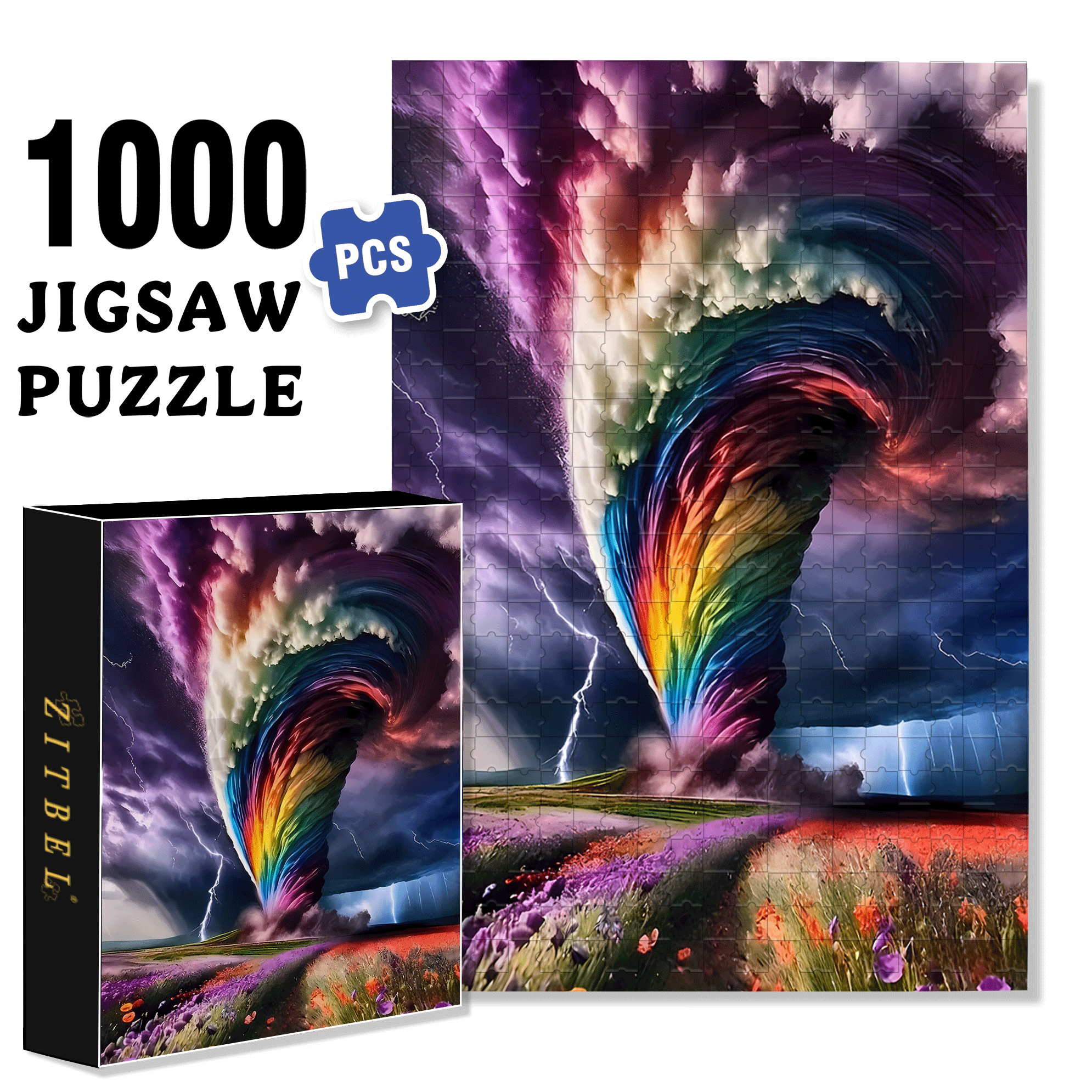 Large Tornado Storm with Rainbow 500pcs/1000pcs Jigsaw Puzzle, Scratch-Resistant, Interactive Family Game & Brain-Boosting DIY Decor, Perfect for Halloween, Christmas & New Year Gifts, Family Puzzle Game