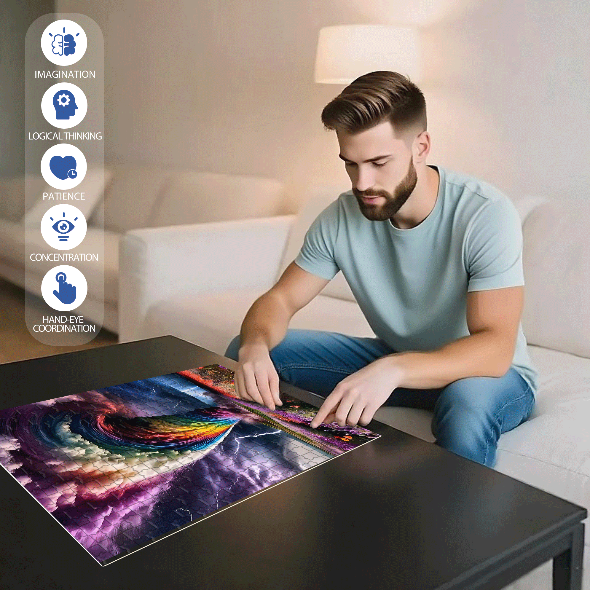 Large Tornado Storm with Rainbow 500pcs/1000pcs Jigsaw Puzzle, Scratch-Resistant, Interactive Family Game & Brain-Boosting DIY Decor, Perfect for Halloween, Christmas & New Year Gifts, Family Puzzle Game