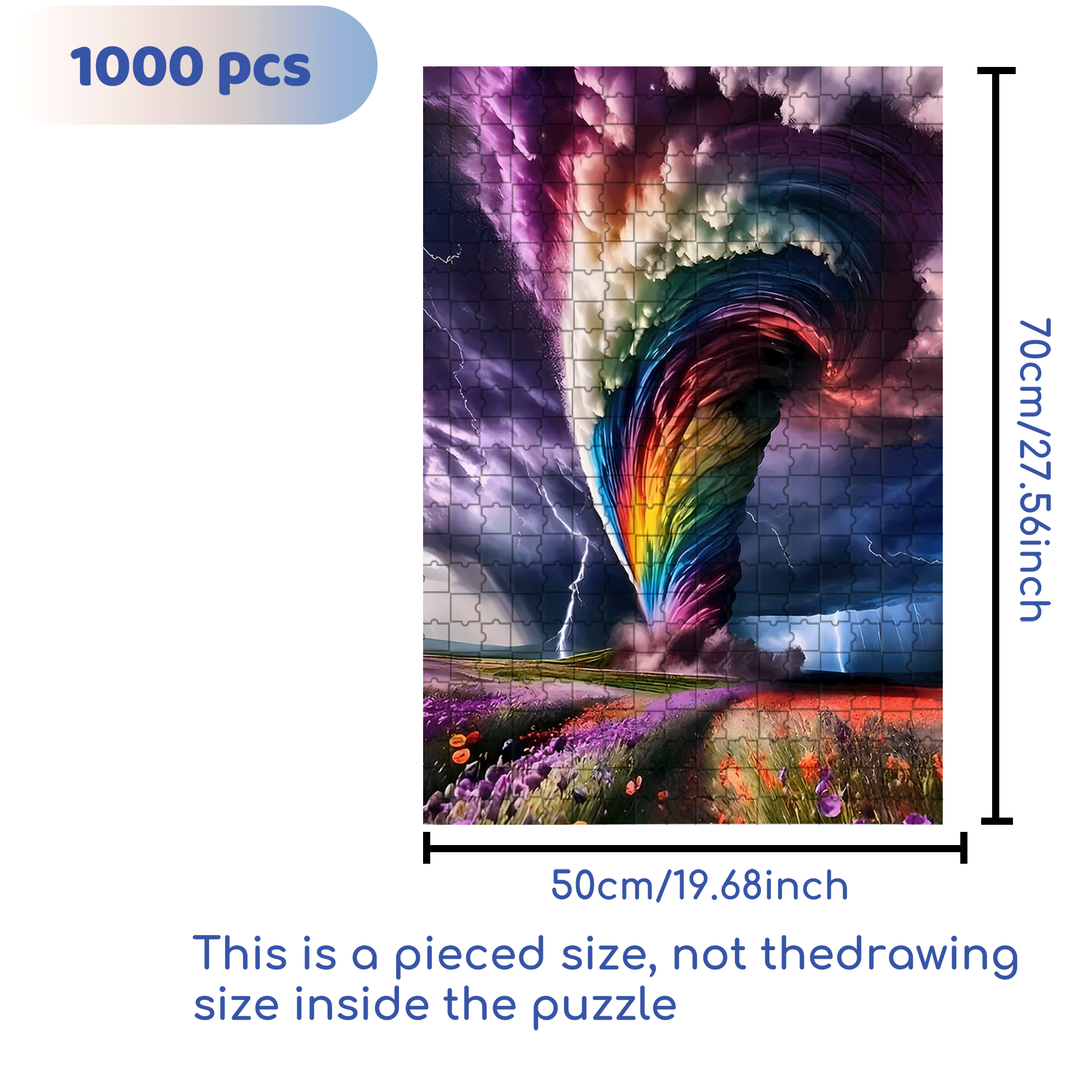 Large Tornado Storm with Rainbow 500pcs/1000pcs Jigsaw Puzzle, Scratch-Resistant, Interactive Family Game & Brain-Boosting DIY Decor, Perfect for Halloween, Christmas & New Year Gifts, Family Puzzle Game