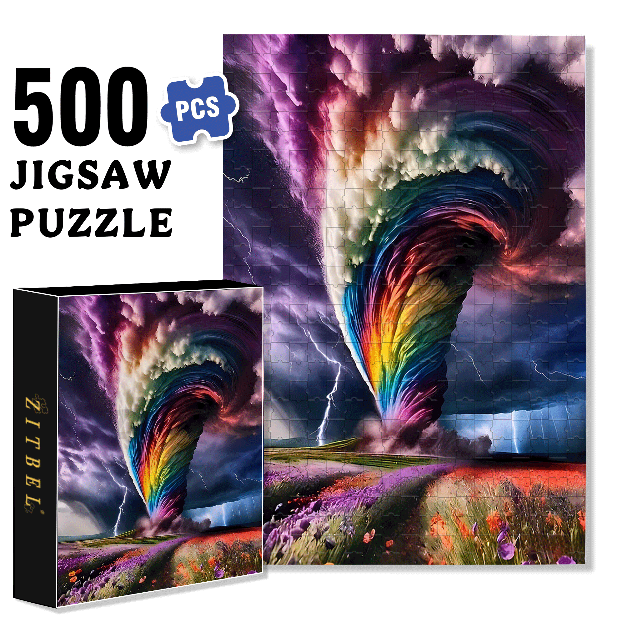 Large Tornado Storm with Rainbow 500pcs/1000pcs Jigsaw Puzzle, Scratch-Resistant, Interactive Family Game & Brain-Boosting DIY Decor, Perfect for Halloween, Christmas & New Year Gifts, Family Puzzle Game