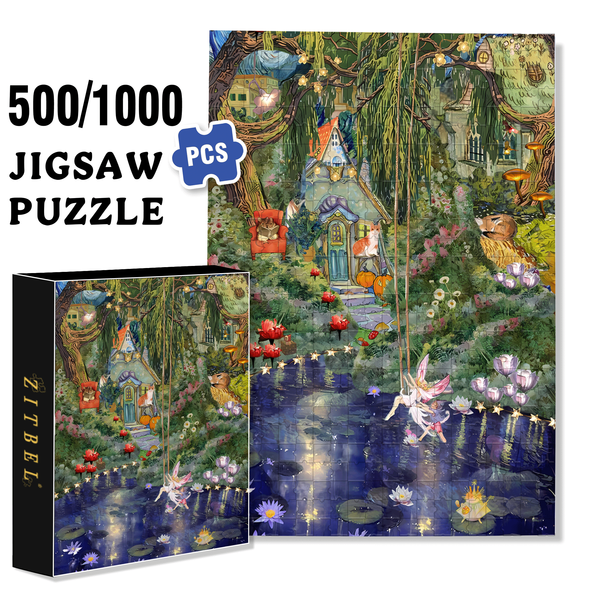 Magic Forest Secret Realm 500pcs/1000pcs Jigsaw Puzzle, Scratch-Resistant, Interactive Family Game & Brain-Boosting DIY Decor, Perfect for Halloween, Christmas & New Year Gifts, Family Puzzle Game