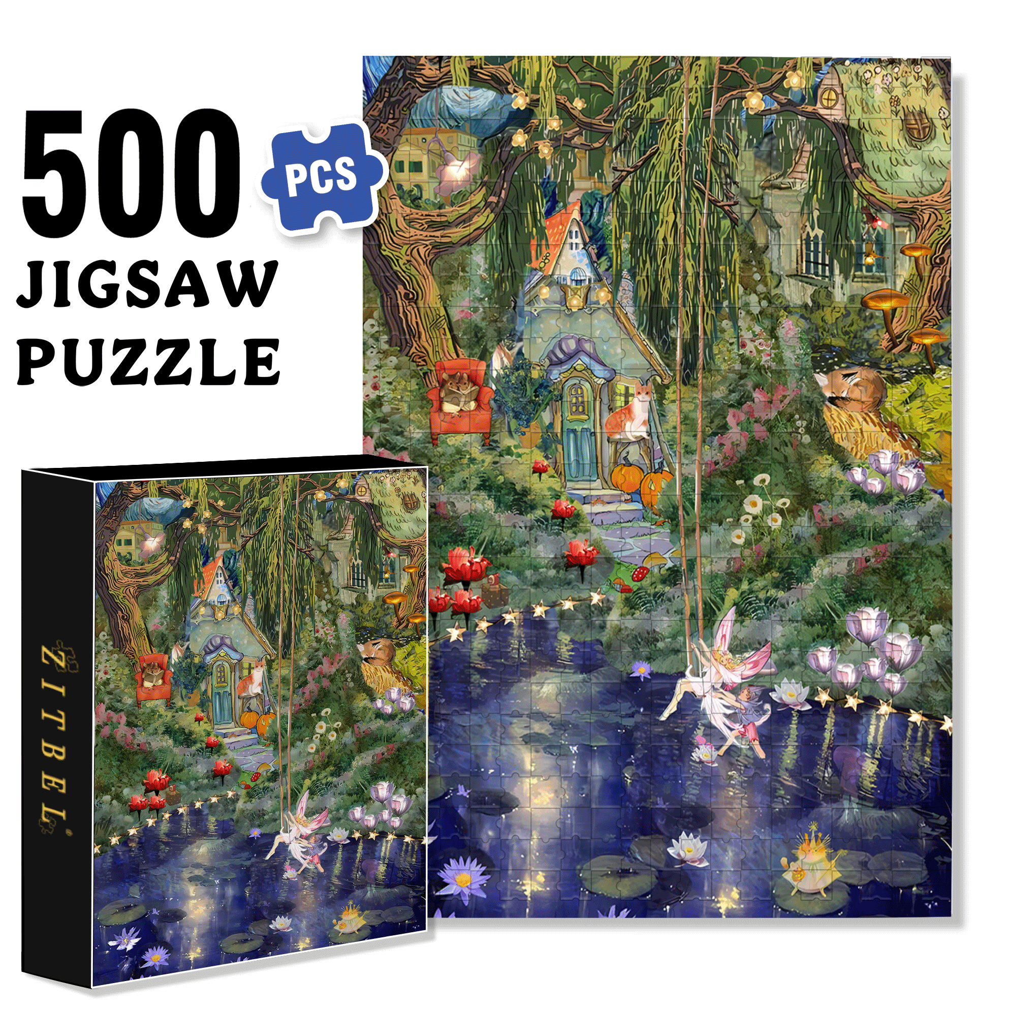 Magic Forest Secret Realm 500pcs/1000pcs Jigsaw Puzzle, Scratch-Resistant, Interactive Family Game & Brain-Boosting DIY Decor, Perfect for Halloween, Christmas & New Year Gifts, Family Puzzle Game
