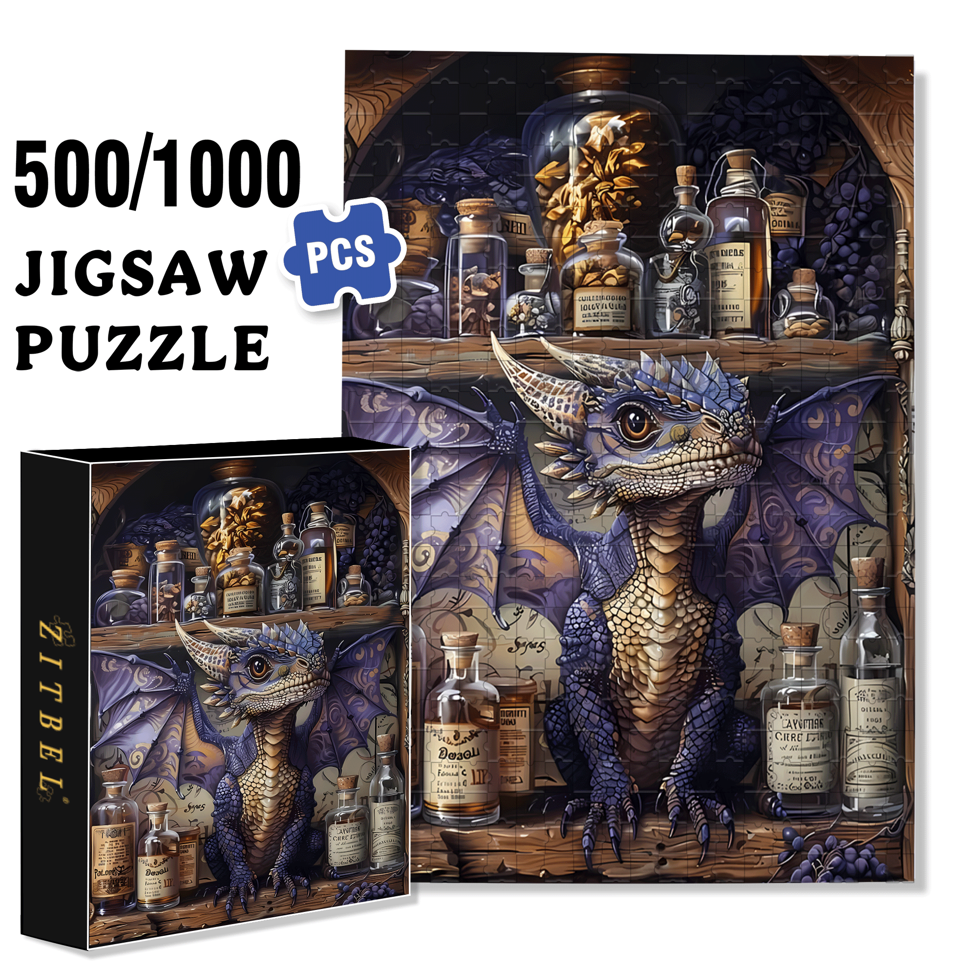 Magic Potion Cabinet 500pcs/1000pcs Jigsaw Puzzle, Scratch-Resistant, Interactive Family Game & Brain-Boosting DIY Decor, Perfect for Halloween, Christmas & New Year Gifts, Family Puzzle Game