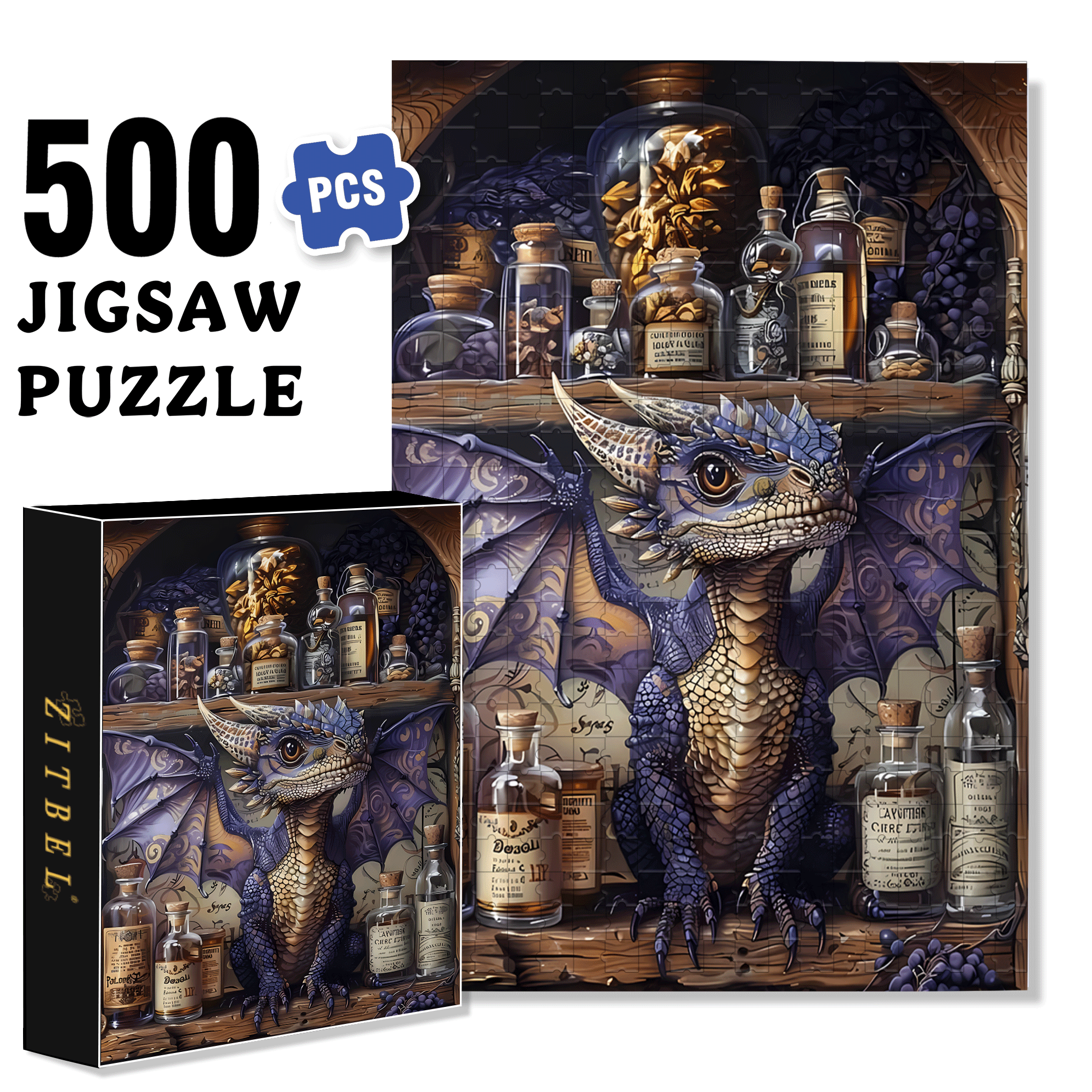 Magic Potion Cabinet 500pcs/1000pcs Jigsaw Puzzle, Scratch-Resistant, Interactive Family Game & Brain-Boosting DIY Decor, Perfect for Halloween, Christmas & New Year Gifts, Family Puzzle Game