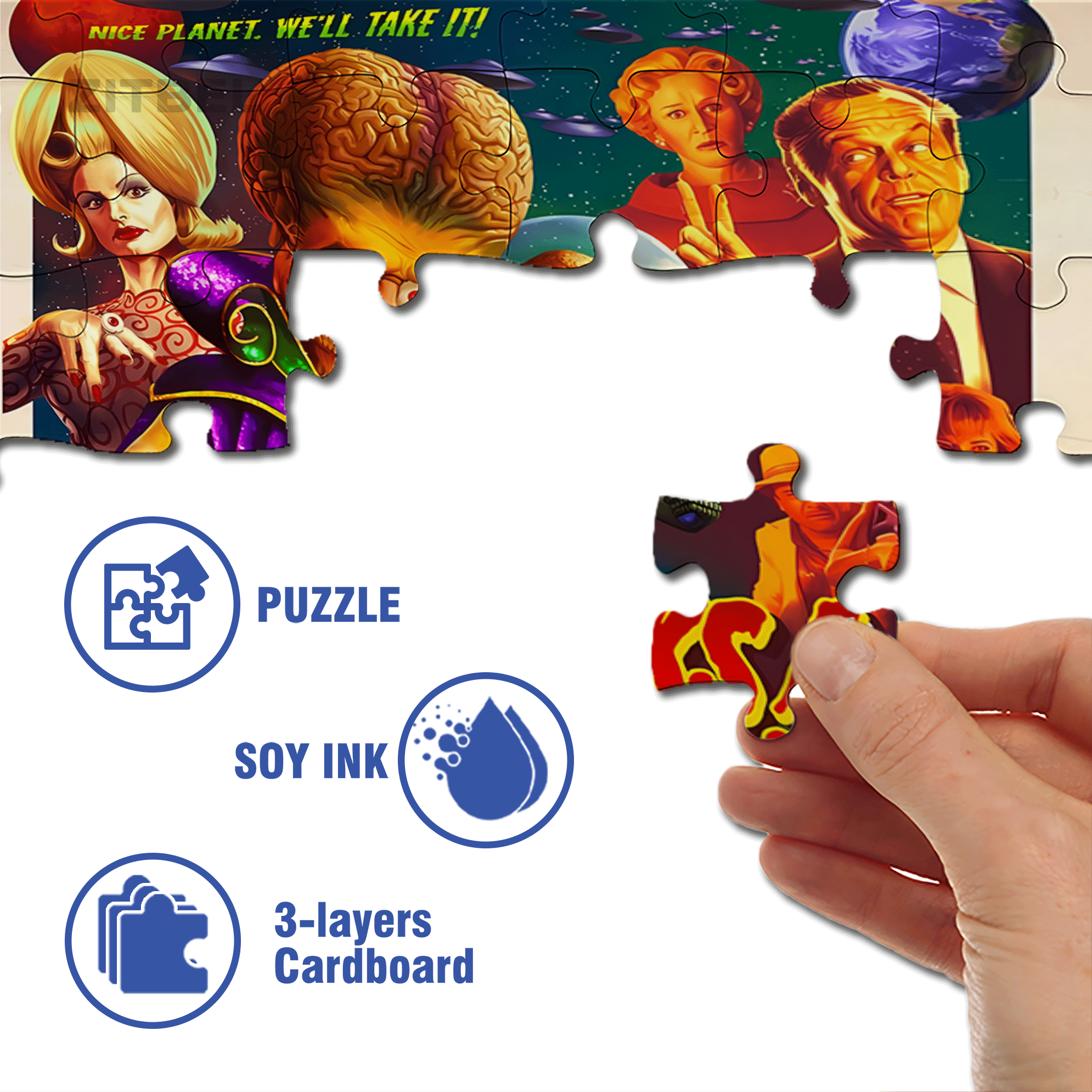 Mars Attacks 500pcs/1000pcs Jigsaw Puzzle, Scratch-Resistant, Interactive Family Game & Brain-Boosting DIY Decor, Perfect for Halloween, Christmas & New Year Gifts, Family Puzzle Game