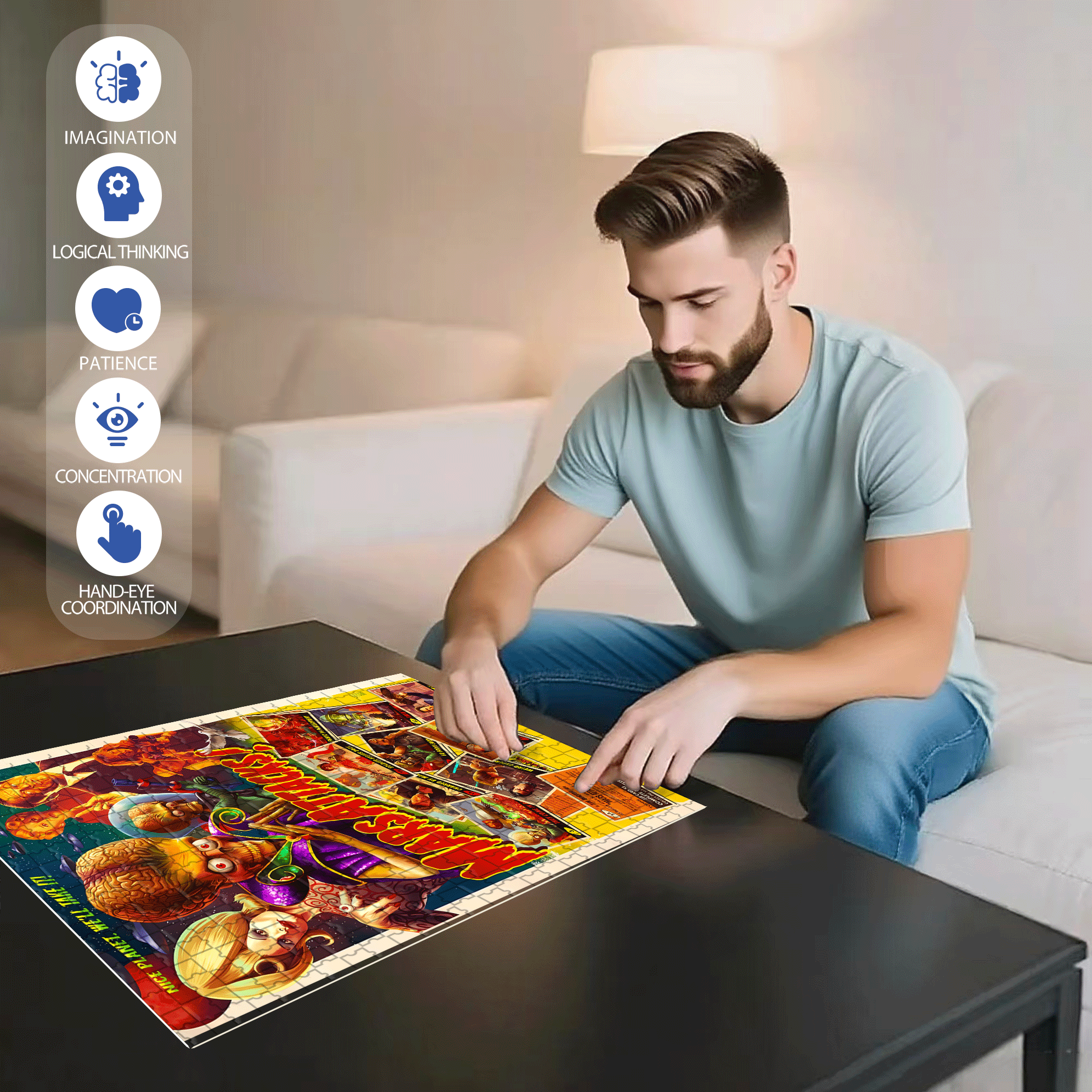 Mars Attacks 500pcs/1000pcs Jigsaw Puzzle, Scratch-Resistant, Interactive Family Game & Brain-Boosting DIY Decor, Perfect for Halloween, Christmas & New Year Gifts, Family Puzzle Game