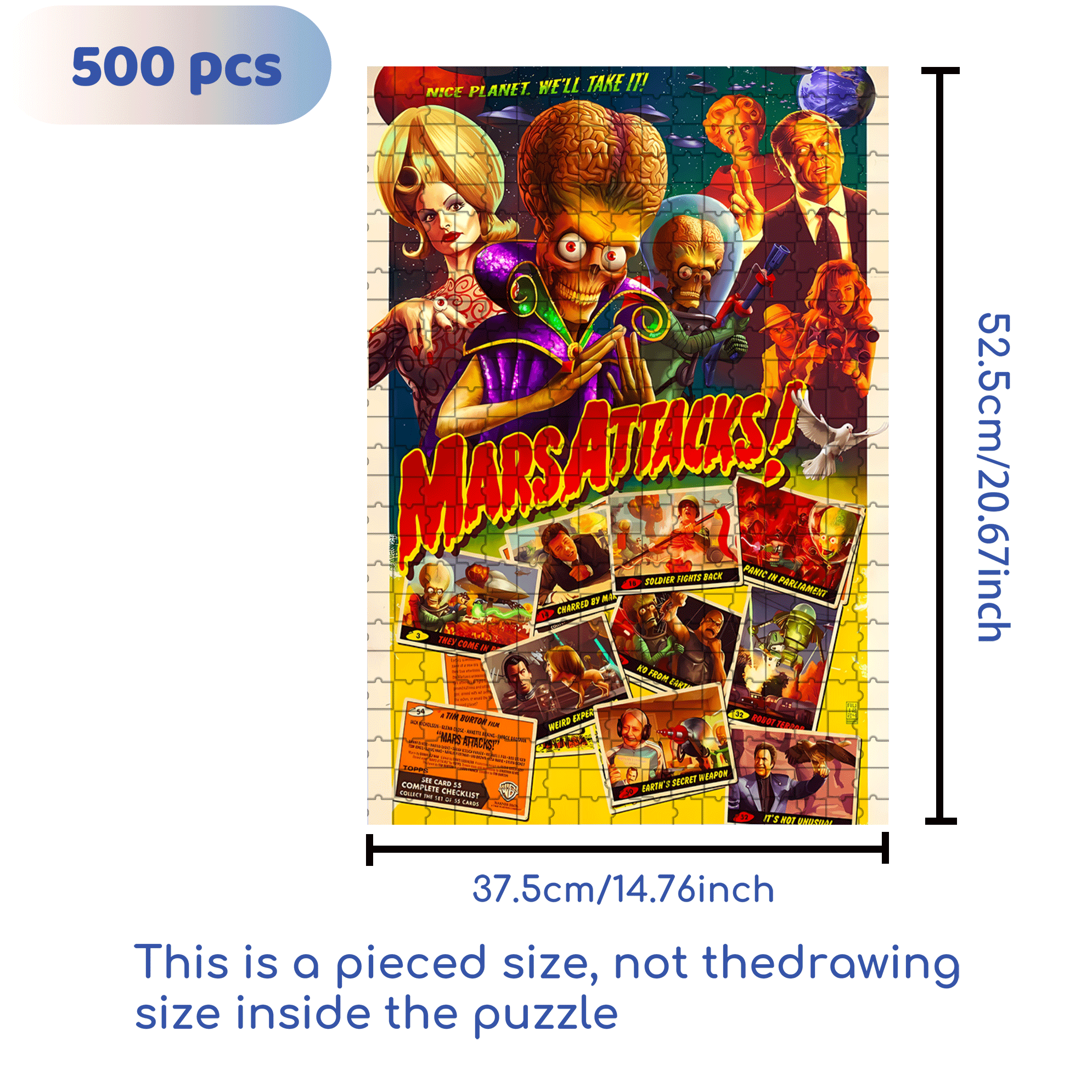 Mars Attacks 500pcs/1000pcs Jigsaw Puzzle, Scratch-Resistant, Interactive Family Game & Brain-Boosting DIY Decor, Perfect for Halloween, Christmas & New Year Gifts, Family Puzzle Game