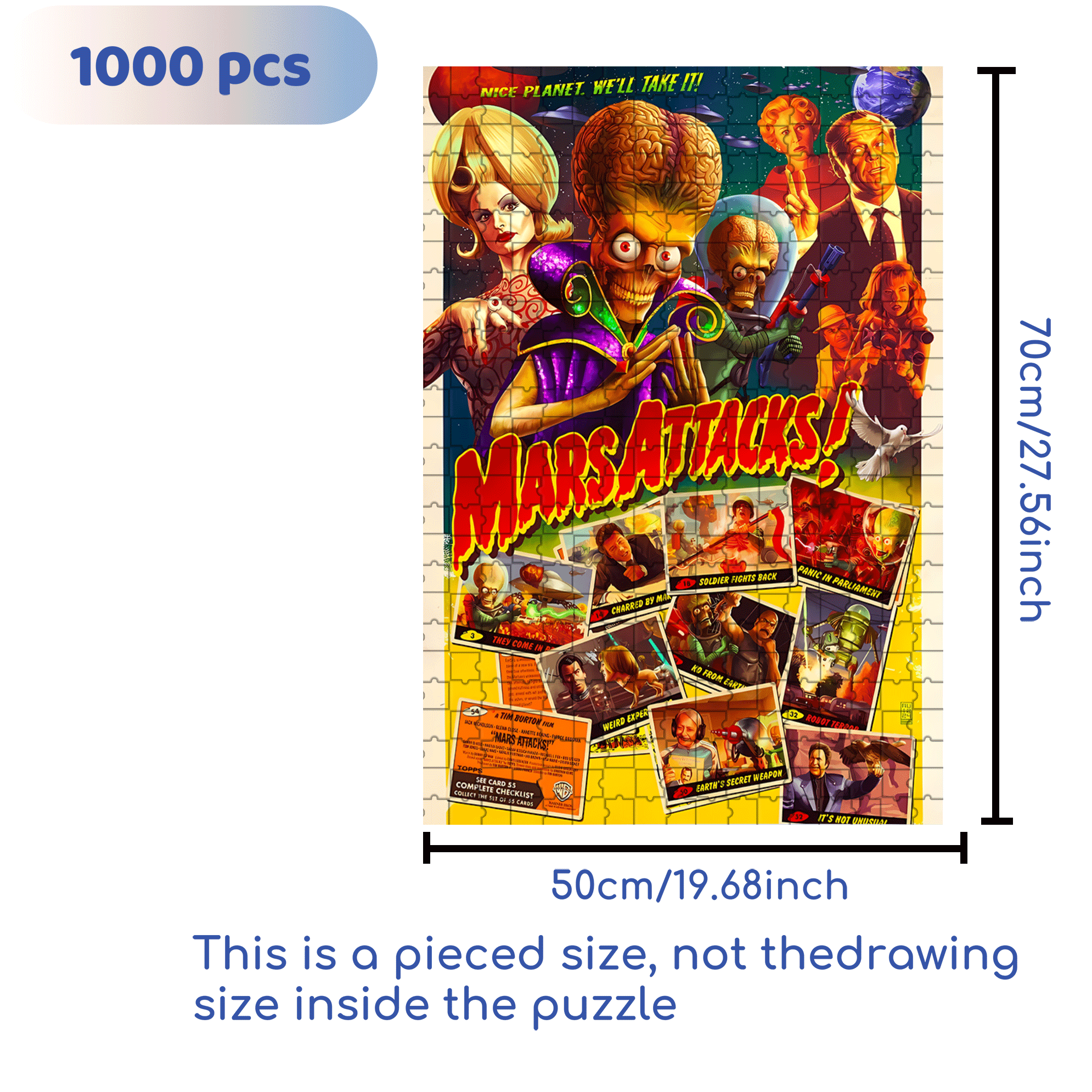 Mars Attacks 500pcs/1000pcs Jigsaw Puzzle, Scratch-Resistant, Interactive Family Game & Brain-Boosting DIY Decor, Perfect for Halloween, Christmas & New Year Gifts, Family Puzzle Game