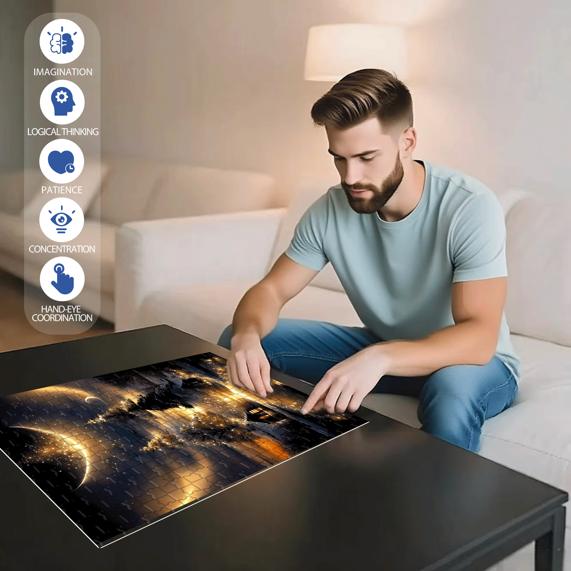 Moon Crossing the Milky Way 500pcs/1000pcs Jigsaw Puzzle, Scratch-Resistant, Interactive Family Game & Brain-Boosting DIY Decor, Perfect for Halloween, Christmas & New Year Gifts, Family Puzzle Game