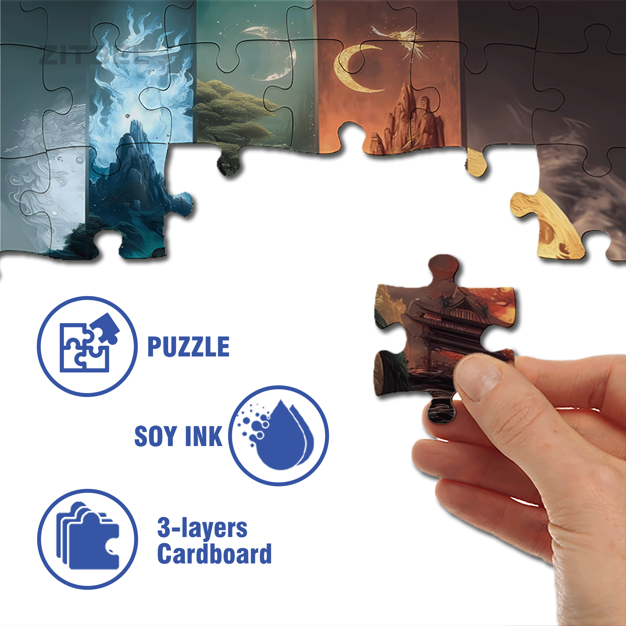 Mountain and Water Dragon Realm 500pcs/1000pcs Jigsaw Puzzle, Scratch-Resistant, Interactive Family Game & Brain-Boosting DIY Decor, Perfect for Halloween, Christmas & New Year Gifts, Family Puzzle Game
