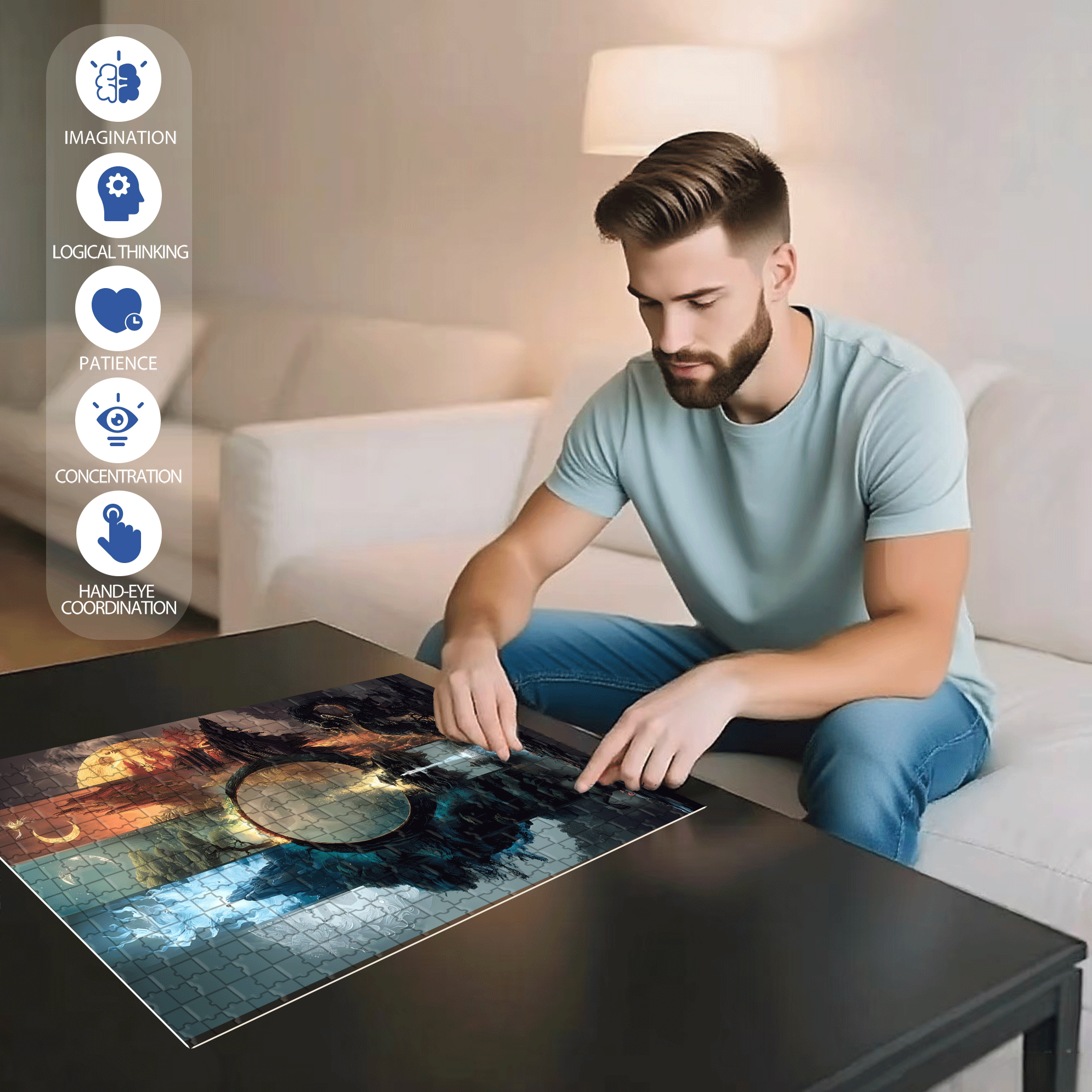 Mountain and Water Dragon Realm 500pcs/1000pcs Jigsaw Puzzle, Scratch-Resistant, Interactive Family Game & Brain-Boosting DIY Decor, Perfect for Halloween, Christmas & New Year Gifts, Family Puzzle Game