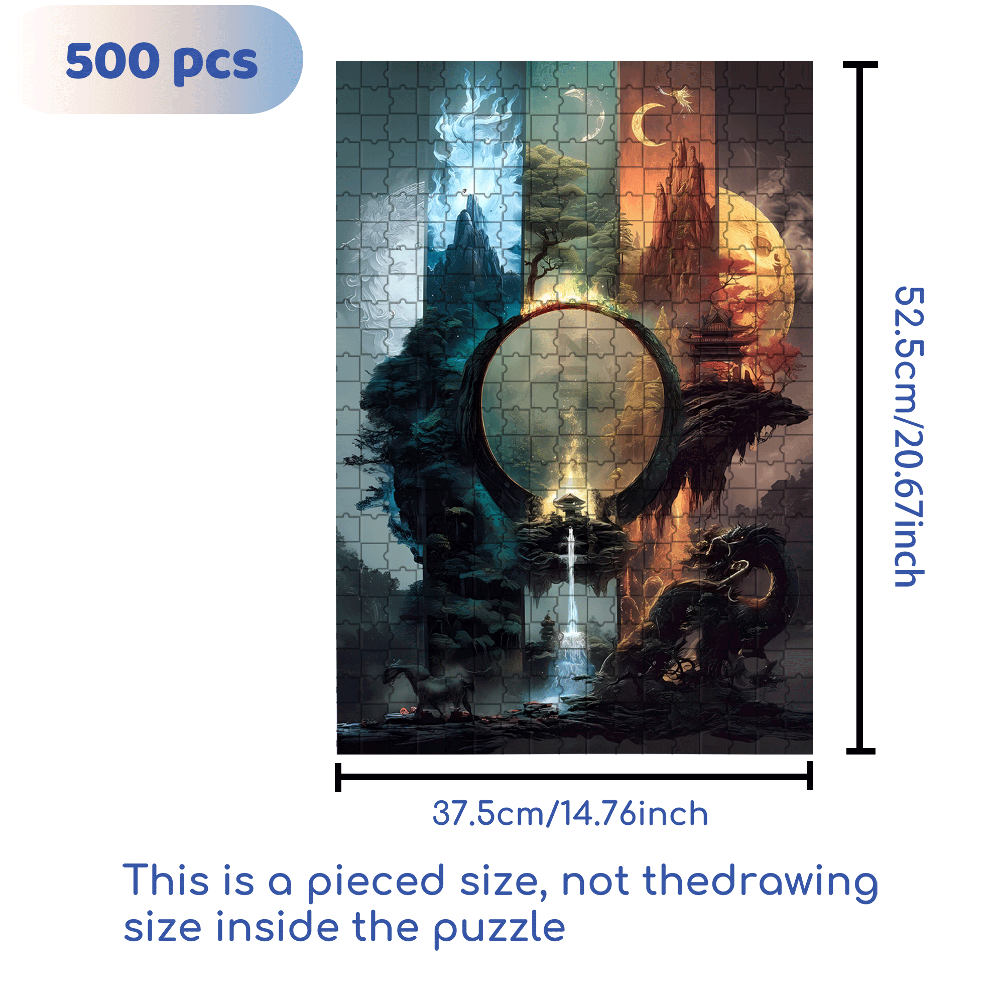 Mountain and Water Dragon Realm 500pcs/1000pcs Jigsaw Puzzle, Scratch-Resistant, Interactive Family Game & Brain-Boosting DIY Decor, Perfect for Halloween, Christmas & New Year Gifts, Family Puzzle Game