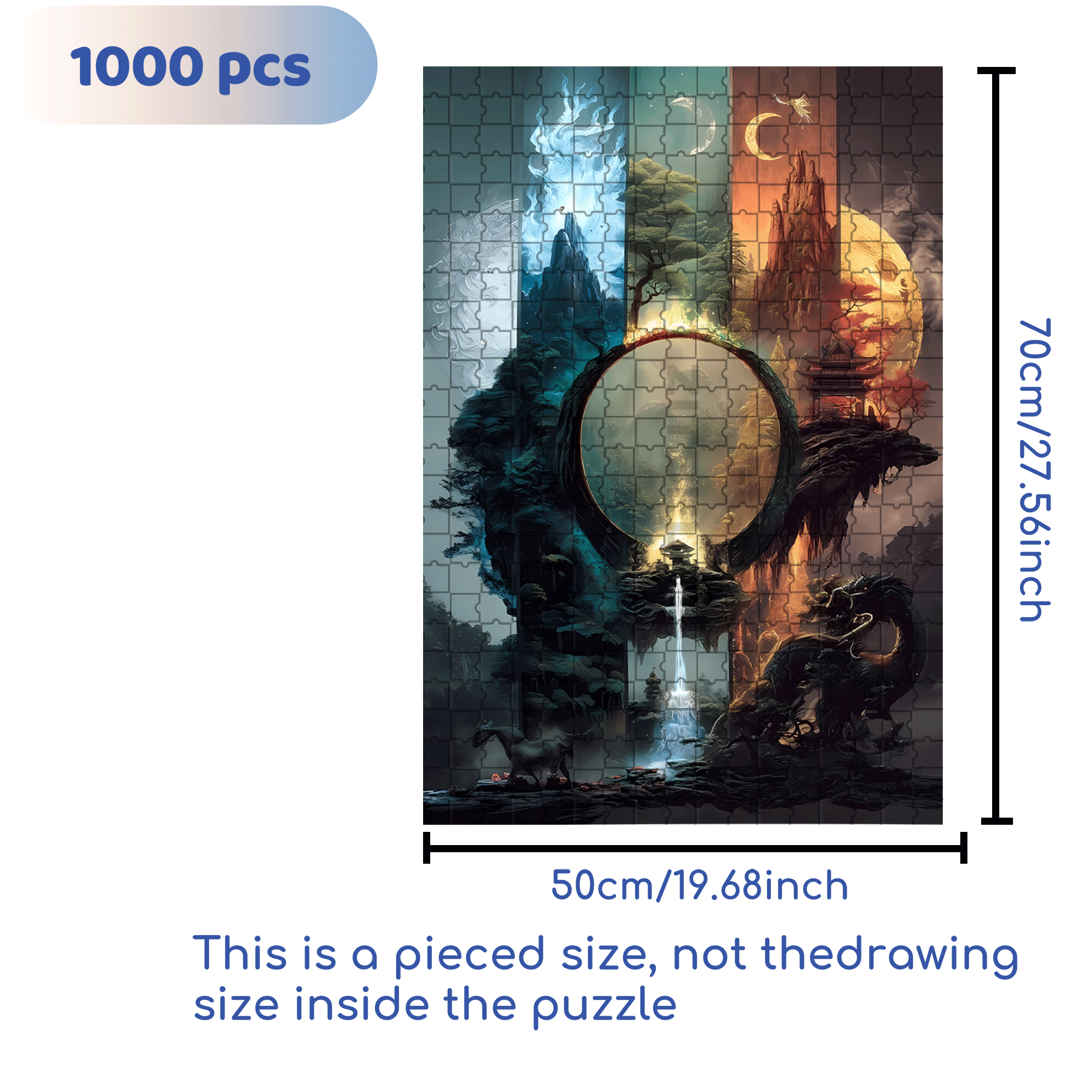 Mountain and Water Dragon Realm 500pcs/1000pcs Jigsaw Puzzle, Scratch-Resistant, Interactive Family Game & Brain-Boosting DIY Decor, Perfect for Halloween, Christmas & New Year Gifts, Family Puzzle Game