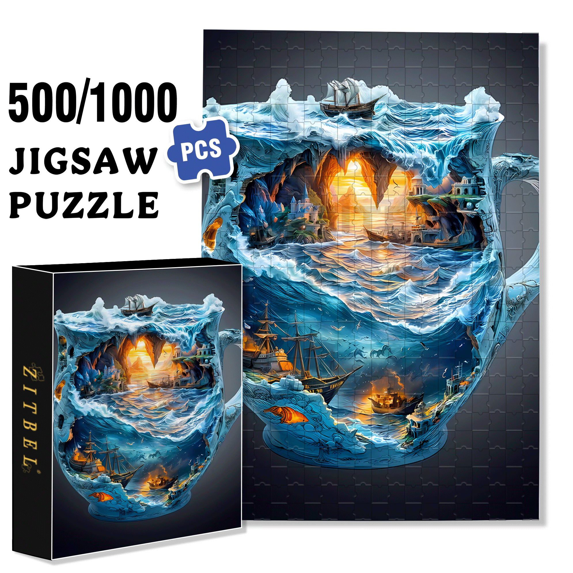 Nautical Shipwreck Scene with Treasure Chest 500pcs/1000pcs Jigsaw Puzzle, Scratch-Resistant, Interactive Family Game & Brain-Boosting DIY Decor, Perfect for Halloween, Christmas & New Year Gifts, Family Puzzle Game