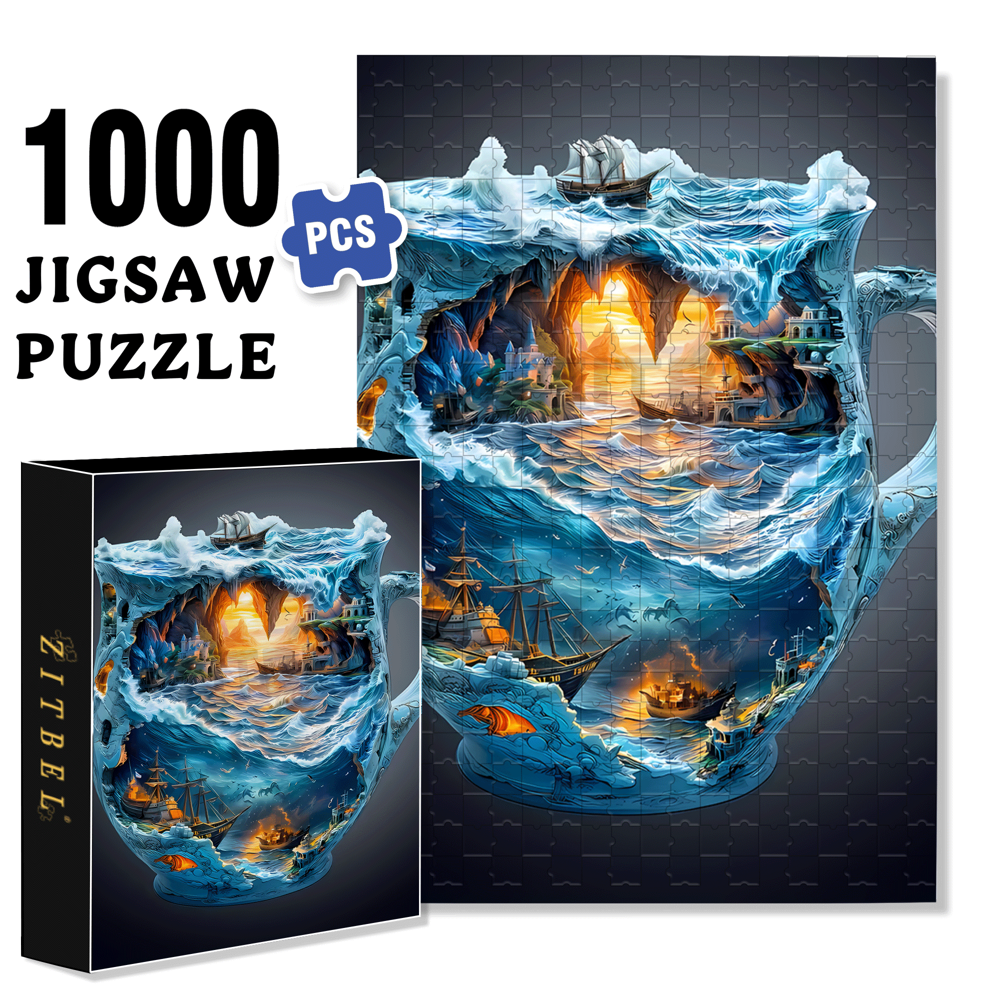 Nautical Shipwreck Scene with Treasure Chest 500pcs/1000pcs Jigsaw Puzzle, Scratch-Resistant, Interactive Family Game & Brain-Boosting DIY Decor, Perfect for Halloween, Christmas & New Year Gifts, Family Puzzle Game