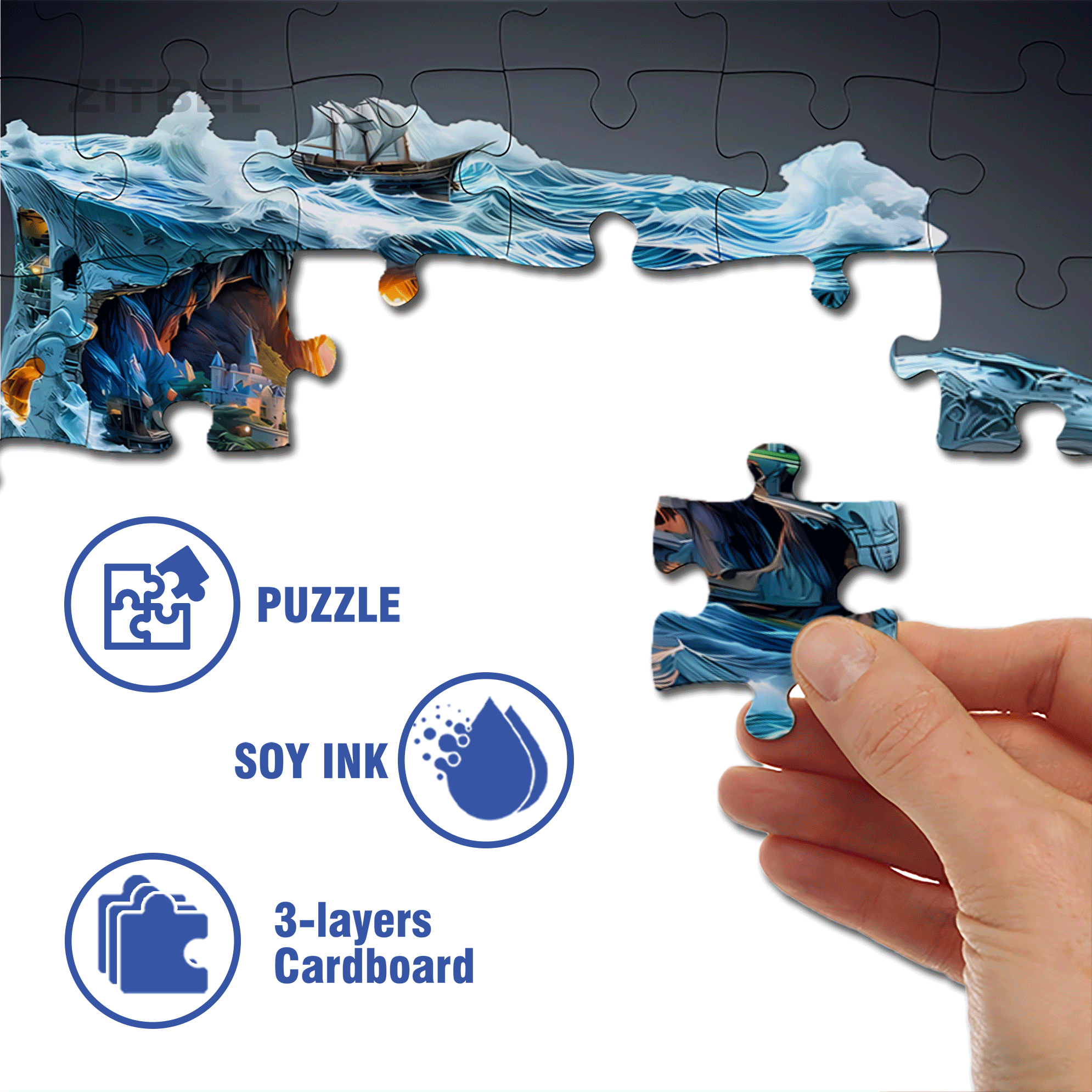 Nautical Shipwreck Scene with Treasure Chest 500pcs/1000pcs Jigsaw Puzzle, Scratch-Resistant, Interactive Family Game & Brain-Boosting DIY Decor, Perfect for Halloween, Christmas & New Year Gifts, Family Puzzle Game