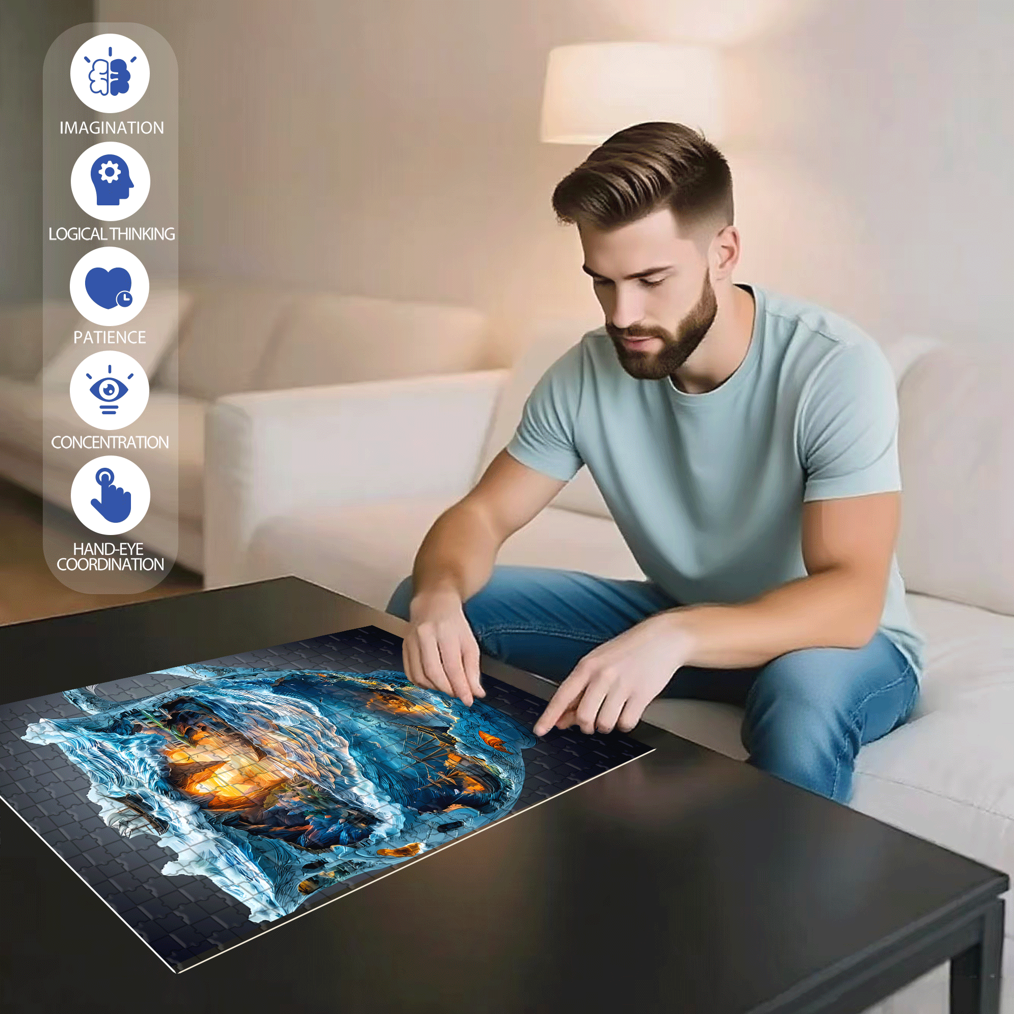 Nautical Shipwreck Scene with Treasure Chest 500pcs/1000pcs Jigsaw Puzzle, Scratch-Resistant, Interactive Family Game & Brain-Boosting DIY Decor, Perfect for Halloween, Christmas & New Year Gifts, Family Puzzle Game