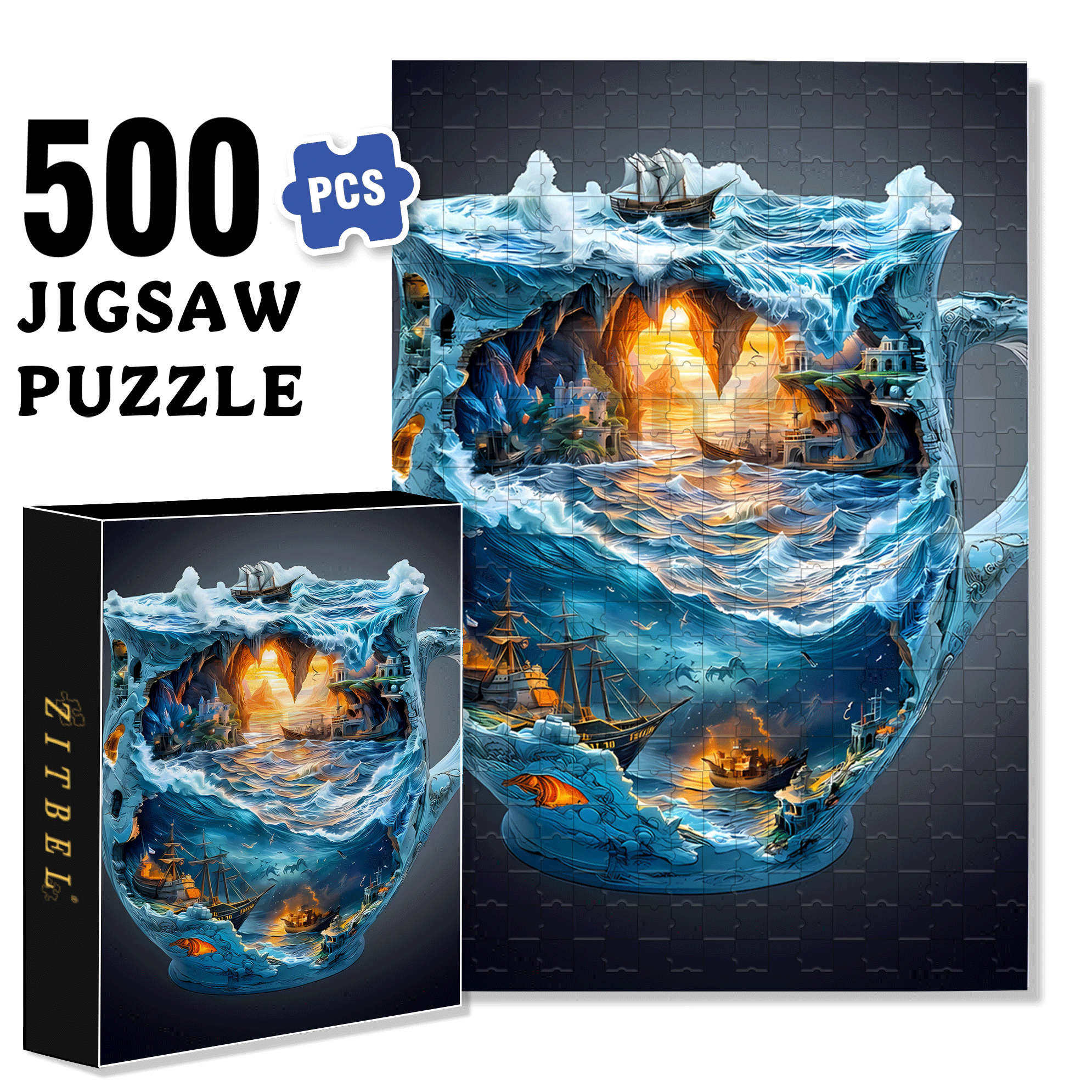 Nautical Shipwreck Scene with Treasure Chest 500pcs/1000pcs Jigsaw Puzzle, Scratch-Resistant, Interactive Family Game & Brain-Boosting DIY Decor, Perfect for Halloween, Christmas & New Year Gifts, Family Puzzle Game
