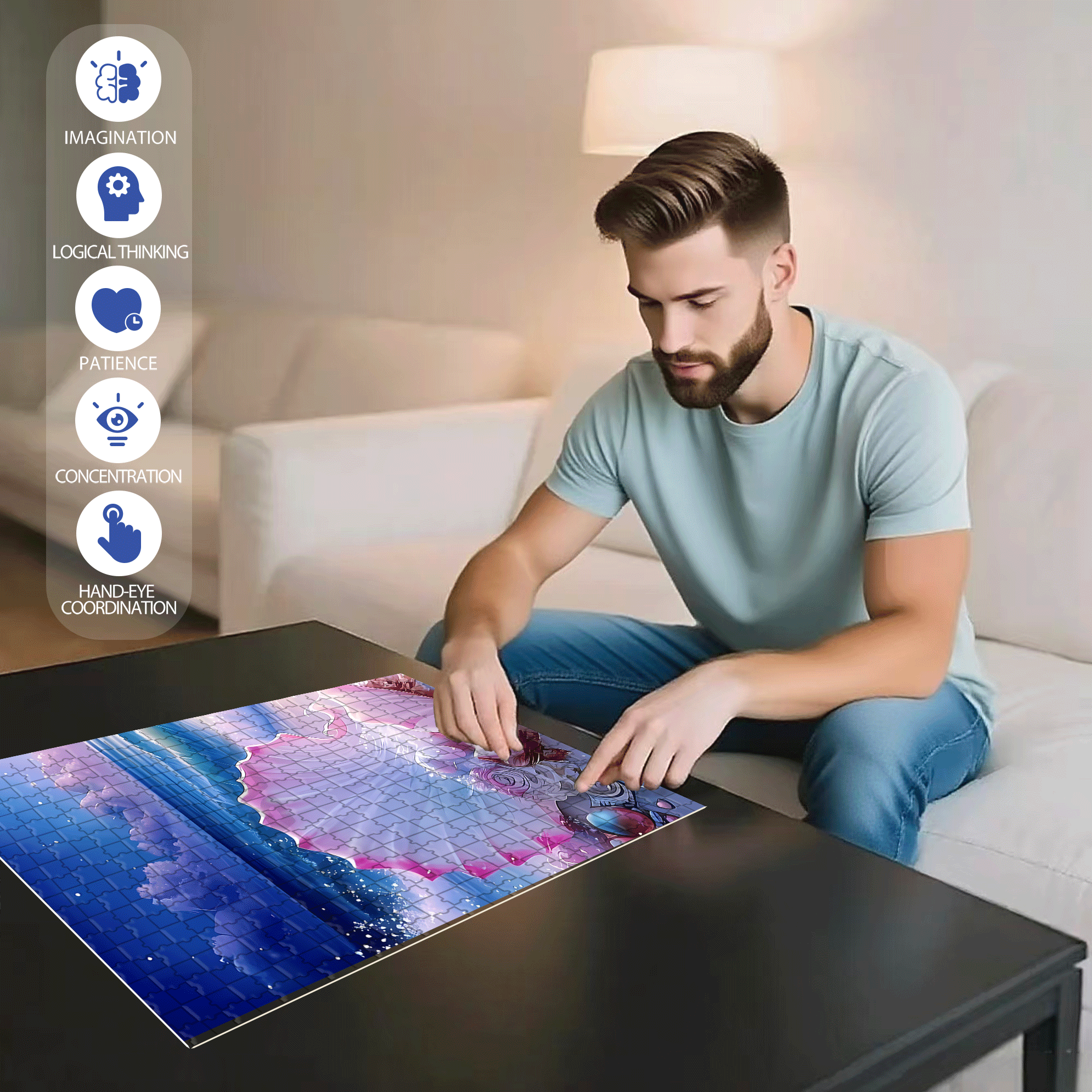 Pearl Under The Moonlight 500pcs/1000pcs Jigsaw Puzzle, Scratch-Resistant, Interactive Family Game & Brain-Boosting DIY Decor, Perfect for Halloween, Christmas & New Year Gifts, Family Puzzle Game