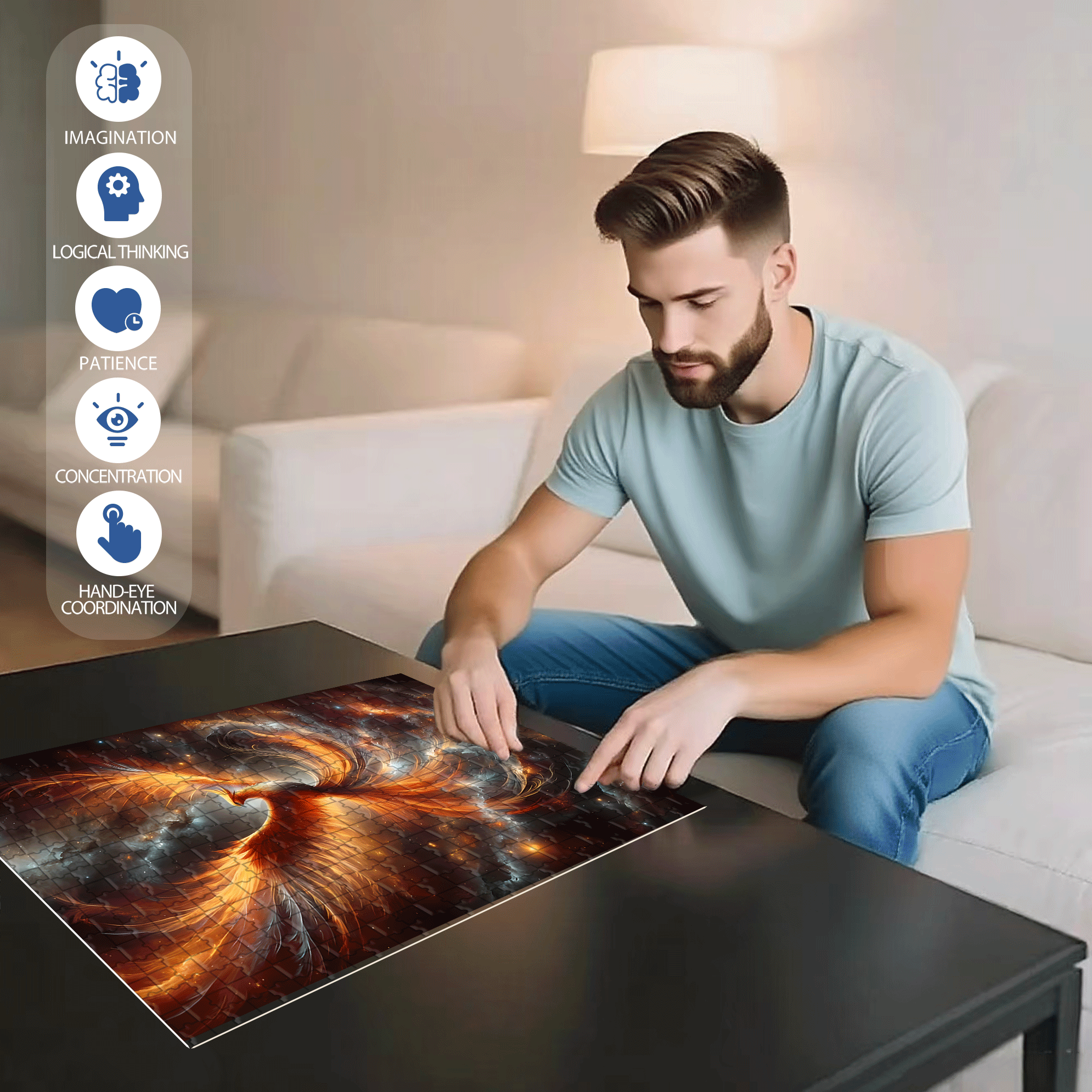 Phoenix Fashion 500pcs/1000pcs Jigsaw Puzzle, Scratch-Resistant, Interactive Family Game & Brain-Boosting DIY Decor, Perfect for Halloween, Christmas & New Year Gifts, Family Puzzle Game