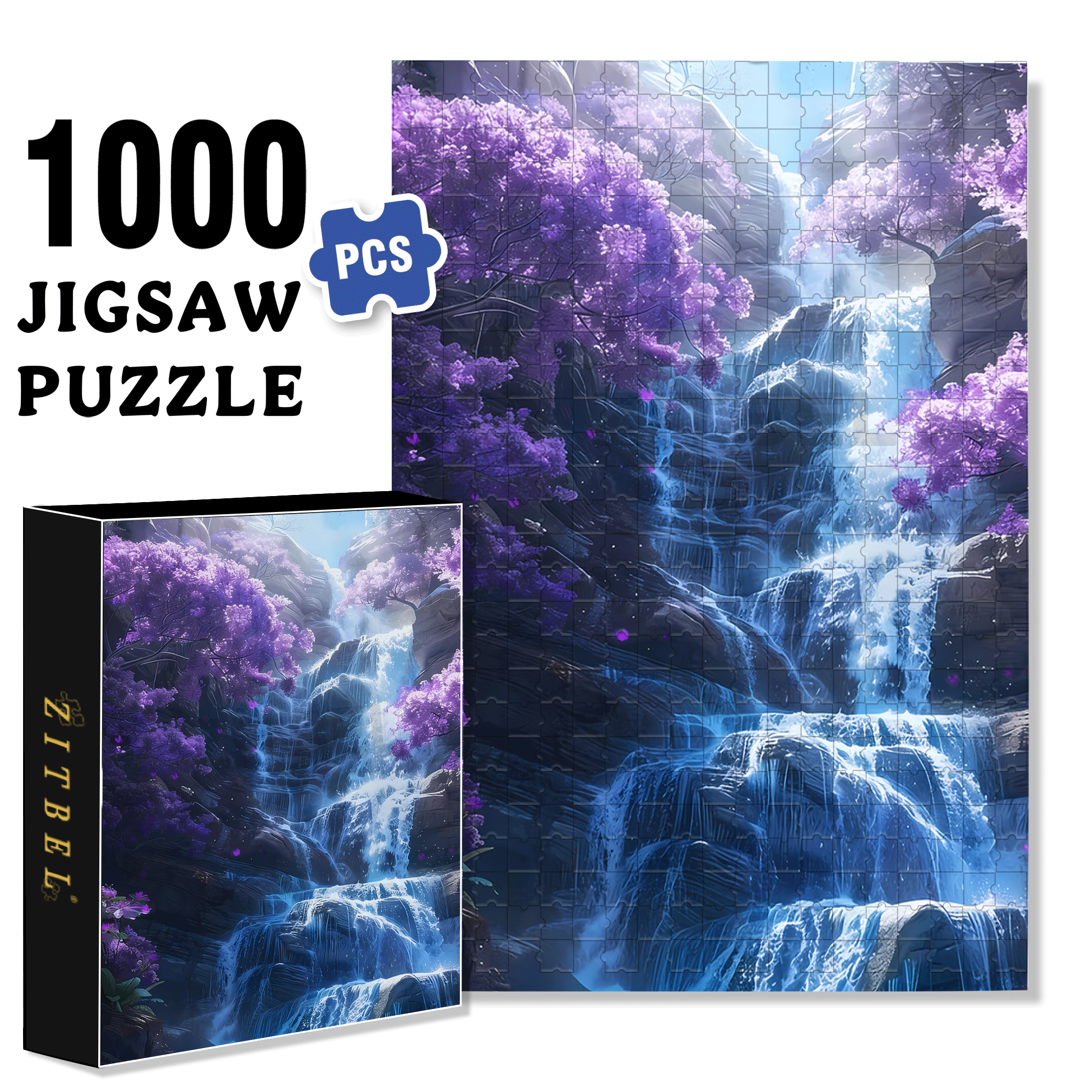 Purple Waterfall 500pcs/1000pcs Jigsaw Puzzle, Scratch-Resistant, Interactive Family Game & Brain-Boosting DIY Decor, Perfect for Halloween, Christmas & New Year Gifts, Family Puzzle Game