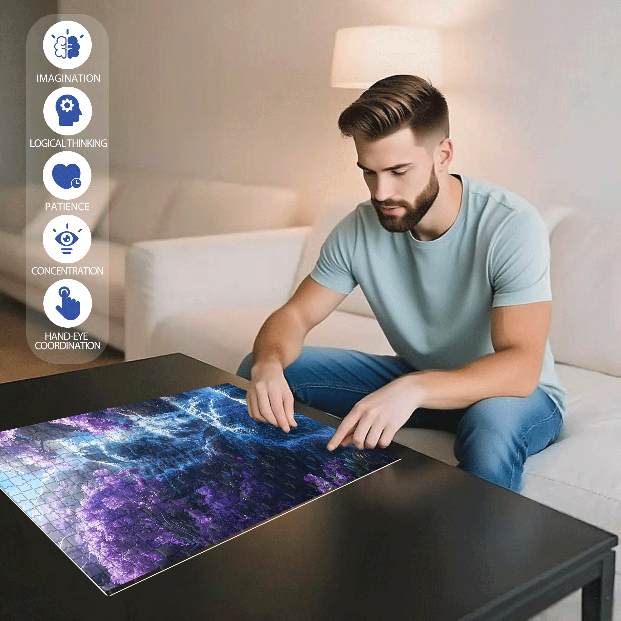 Purple Waterfall 500pcs/1000pcs Jigsaw Puzzle, Scratch-Resistant, Interactive Family Game & Brain-Boosting DIY Decor, Perfect for Halloween, Christmas & New Year Gifts, Family Puzzle Game