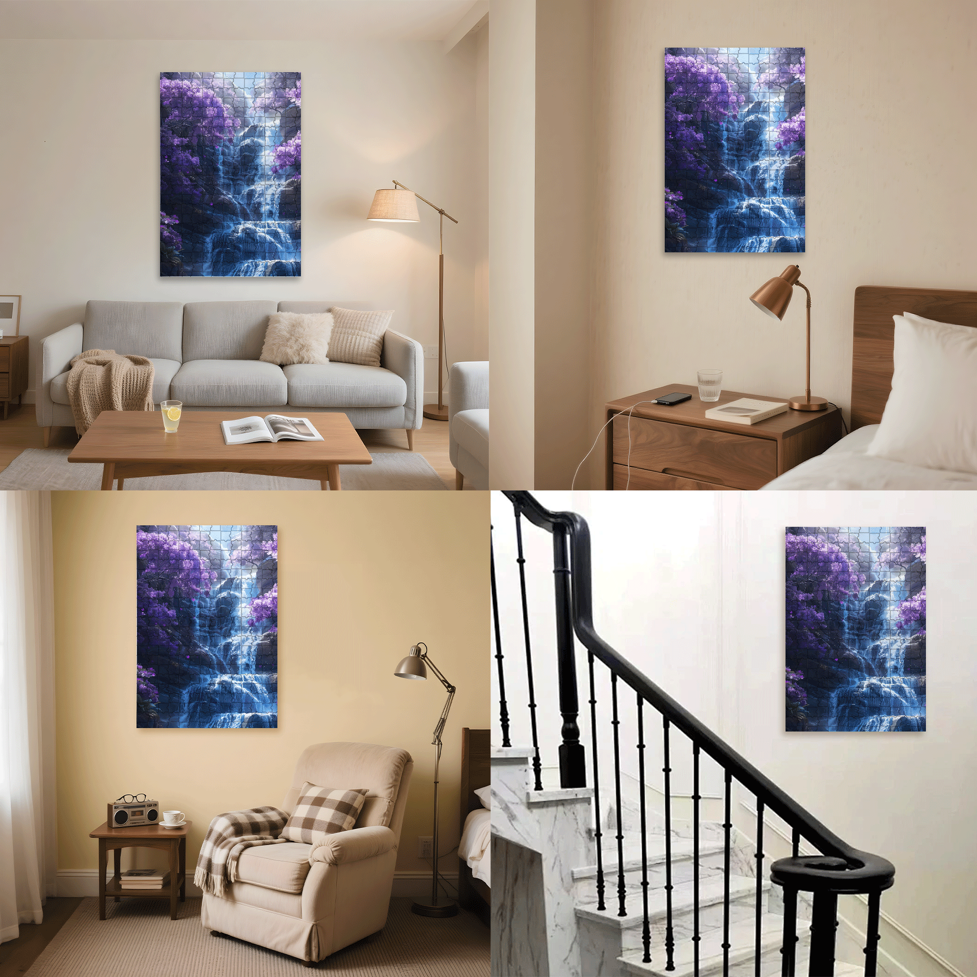 Purple Waterfall 500pcs/1000pcs Jigsaw Puzzle, Scratch-Resistant, Interactive Family Game & Brain-Boosting DIY Decor, Perfect for Halloween, Christmas & New Year Gifts, Family Puzzle Game