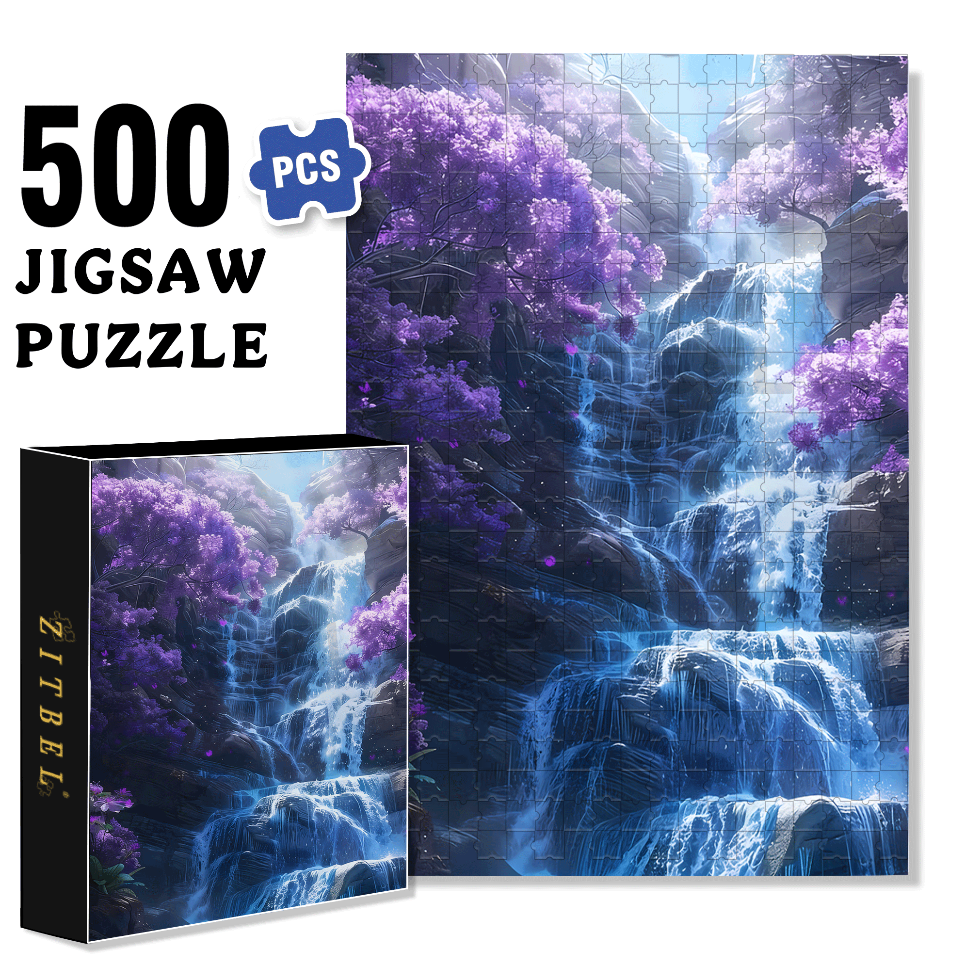 Purple Waterfall 500pcs/1000pcs Jigsaw Puzzle, Scratch-Resistant, Interactive Family Game & Brain-Boosting DIY Decor, Perfect for Halloween, Christmas & New Year Gifts, Family Puzzle Game