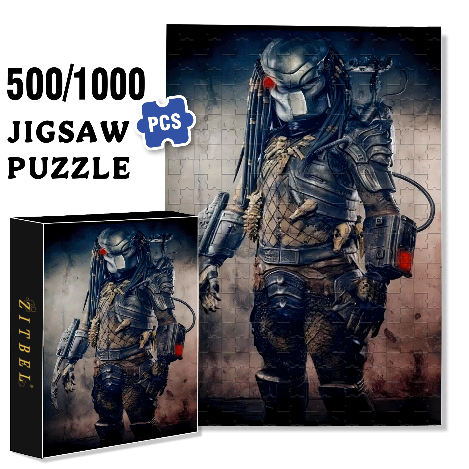 Silvery Armor Predator 500pcs/1000pcs Jigsaw Puzzle, Scratch-Resistant, Interactive Family Game & Brain-Boosting DIY Decor, Perfect for Halloween, Christmas & New Year Gifts, Family Puzzle Game