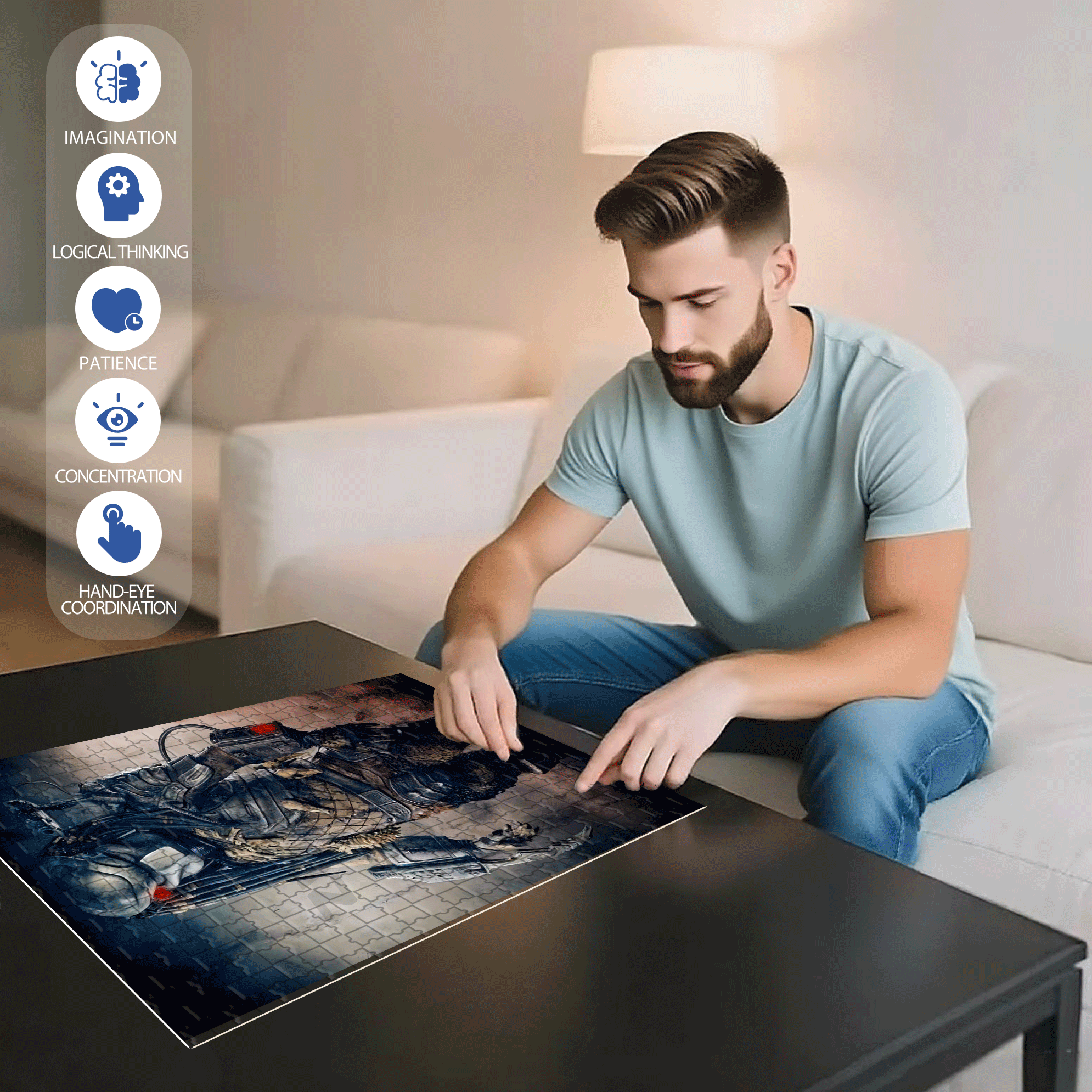 Silvery Armor Predator 500pcs/1000pcs Jigsaw Puzzle, Scratch-Resistant, Interactive Family Game & Brain-Boosting DIY Decor, Perfect for Halloween, Christmas & New Year Gifts, Family Puzzle Game
