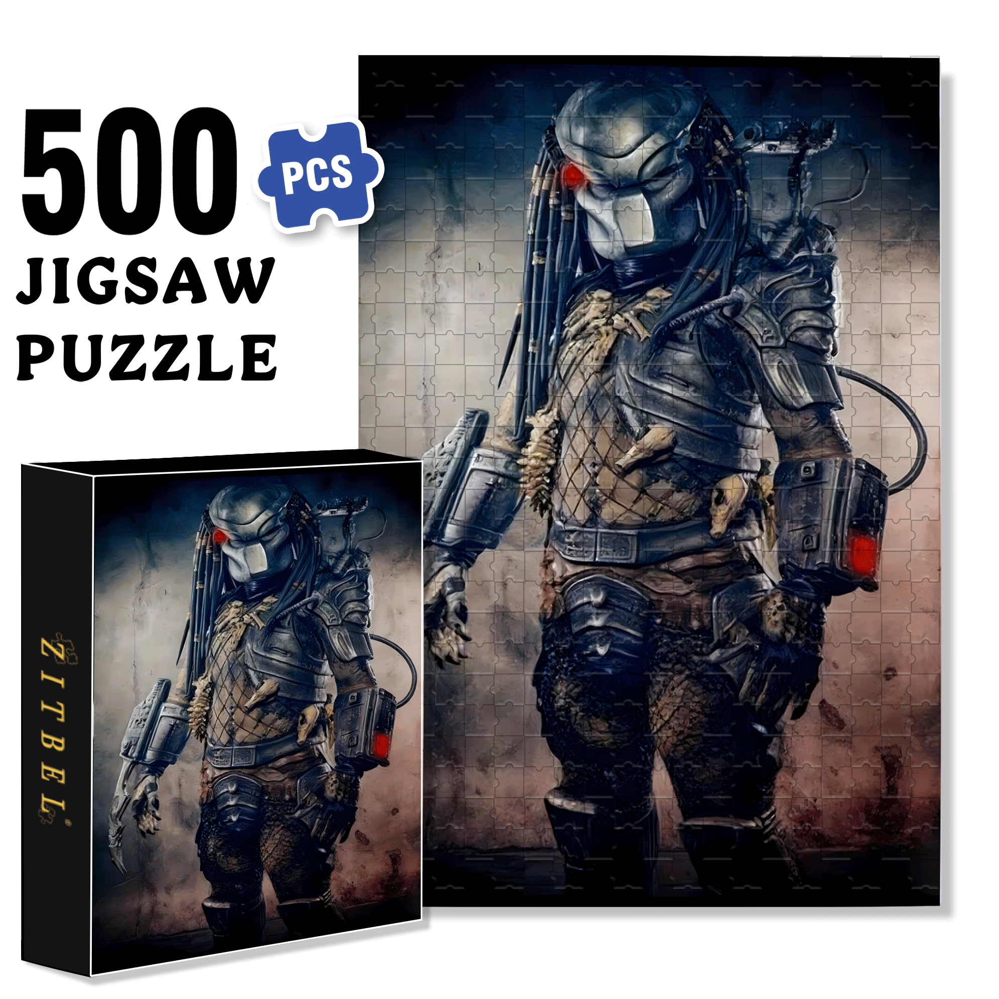 Silvery Armor Predator 500pcs/1000pcs Jigsaw Puzzle, Scratch-Resistant, Interactive Family Game & Brain-Boosting DIY Decor, Perfect for Halloween, Christmas & New Year Gifts, Family Puzzle Game