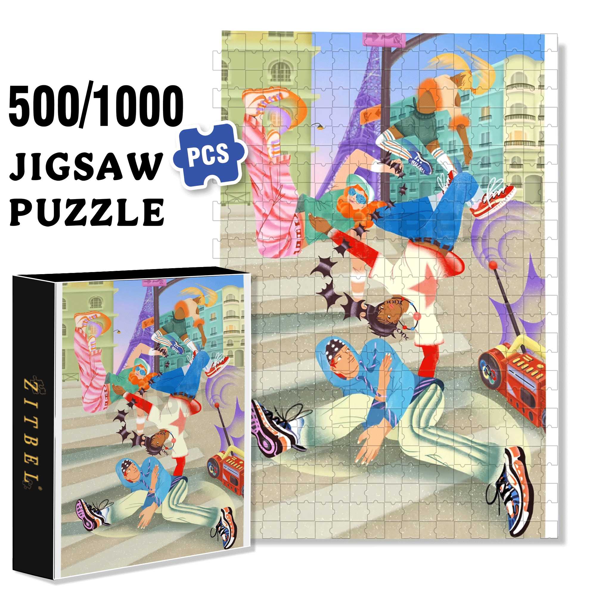 Street Dance 500pcs/1000pcs Jigsaw Puzzle, Scratch-Resistant, Interactive Family Game & Brain-Boosting DIY Decor, Perfect for Halloween, Christmas & New Year Gifts, Family Puzzle Game