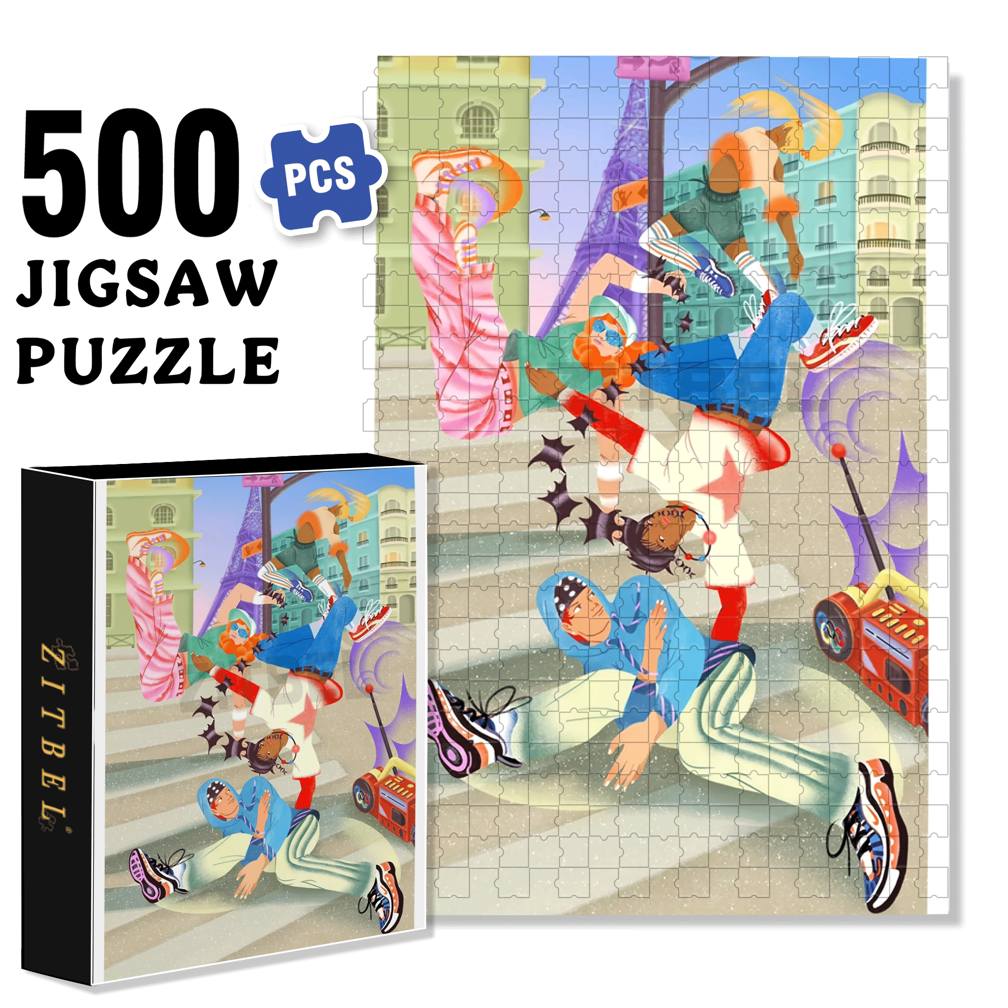 Street Dance 500pcs/1000pcs Jigsaw Puzzle, Scratch-Resistant, Interactive Family Game & Brain-Boosting DIY Decor, Perfect for Halloween, Christmas & New Year Gifts, Family Puzzle Game