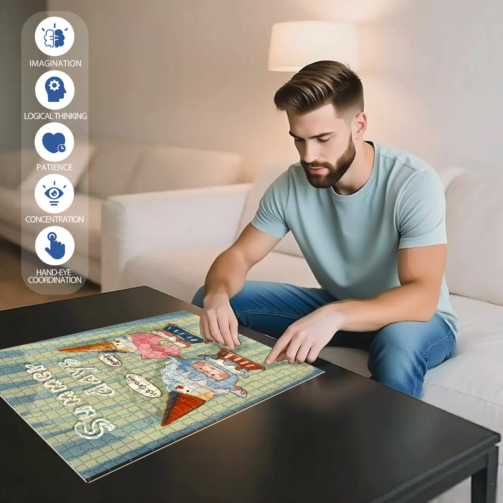 Summer Days 500pcs/1000pcs Jigsaw Puzzle, Scratch-Resistant, Interactive Family Game & Brain-Boosting DIY Decor, Perfect for Halloween, Christmas & New Year Gifts, Family Puzzle Game