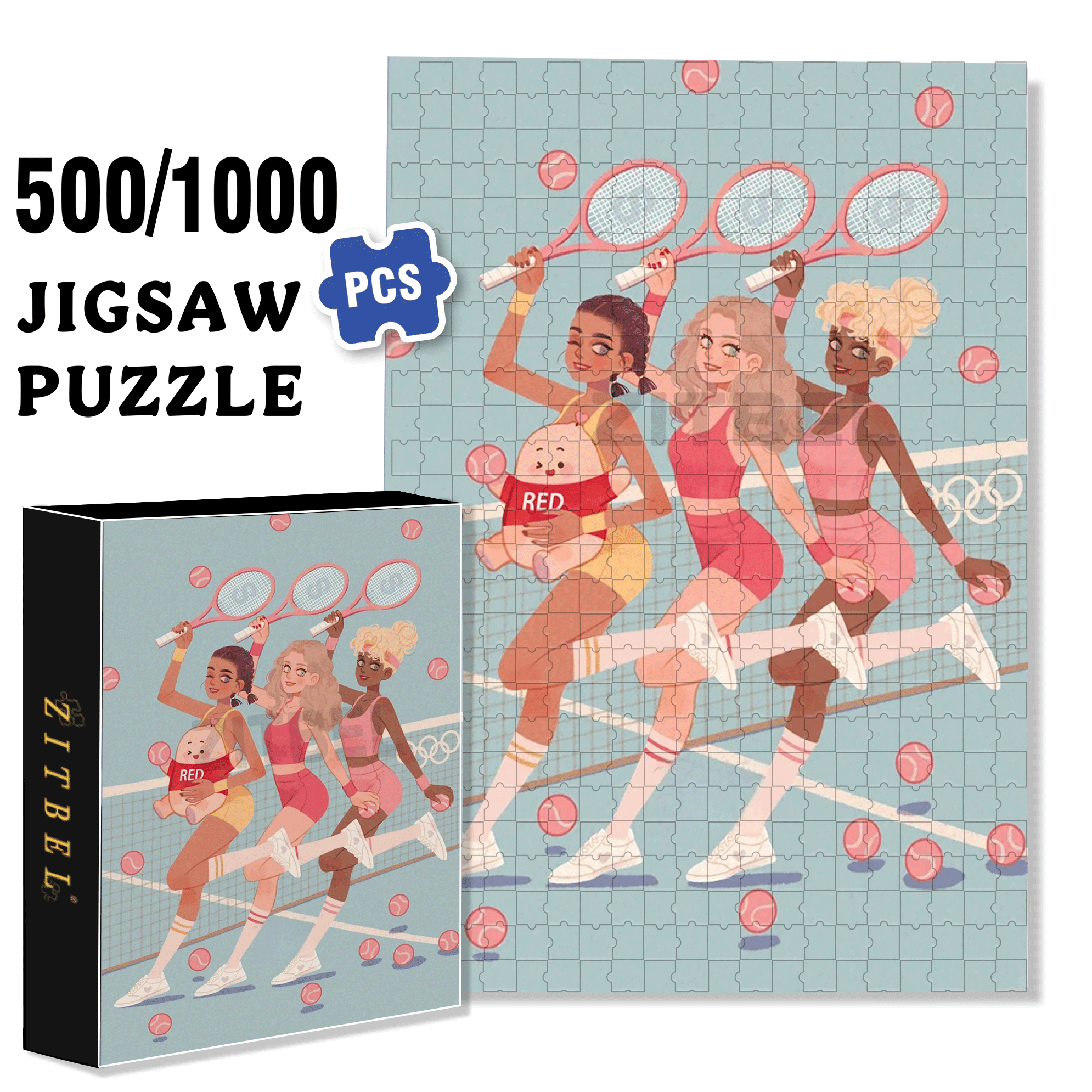 Tennis Girls 500pcs/1000pcs Jigsaw Puzzle, Scratch-Resistant, Interactive Family Game & Brain-Boosting DIY Decor, Perfect for Halloween, Christmas & New Year Gifts, Family Puzzle Game